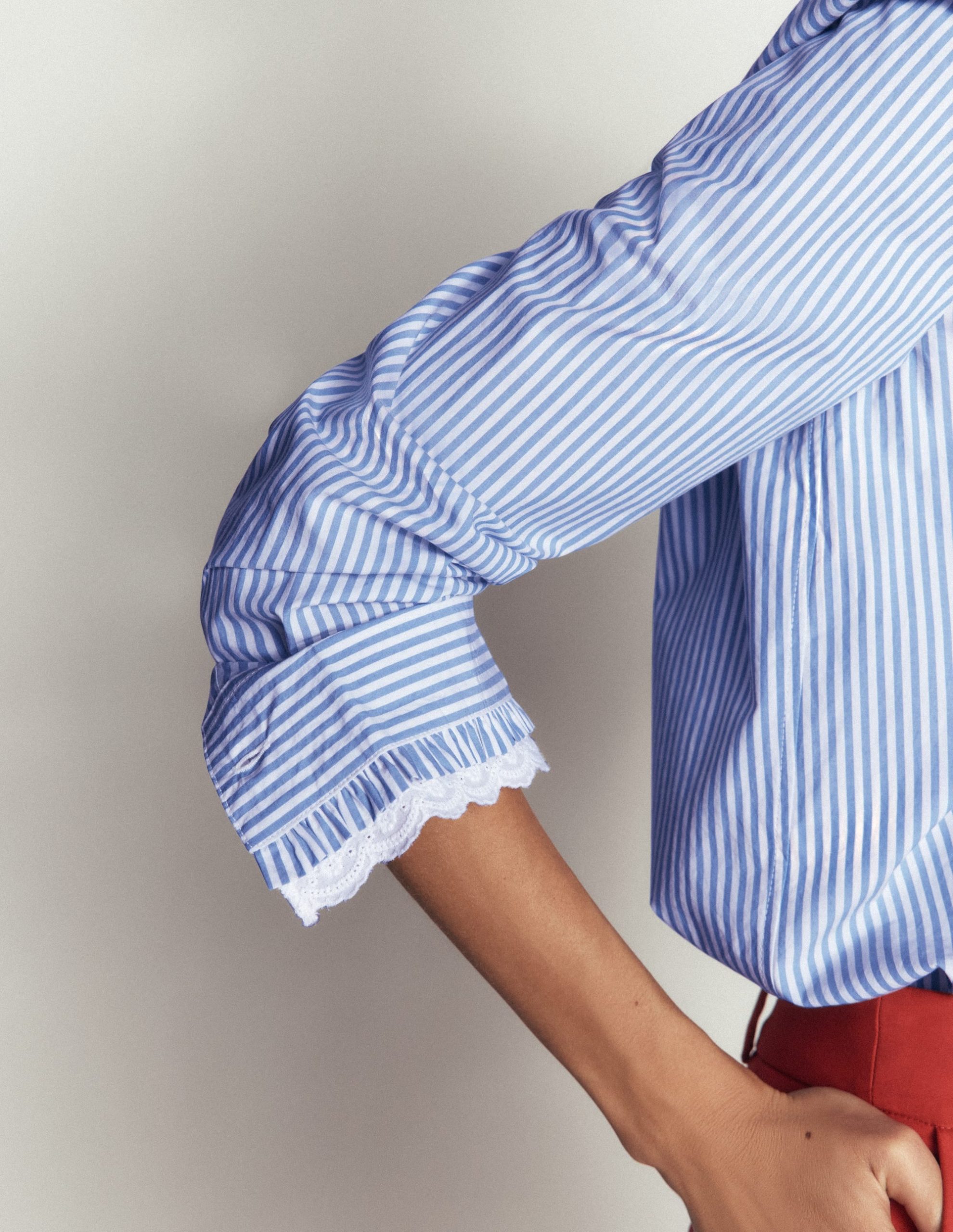 Sienna Frill Cotton Shirt-Forget Me Not. Ivory Stripe - Image 2