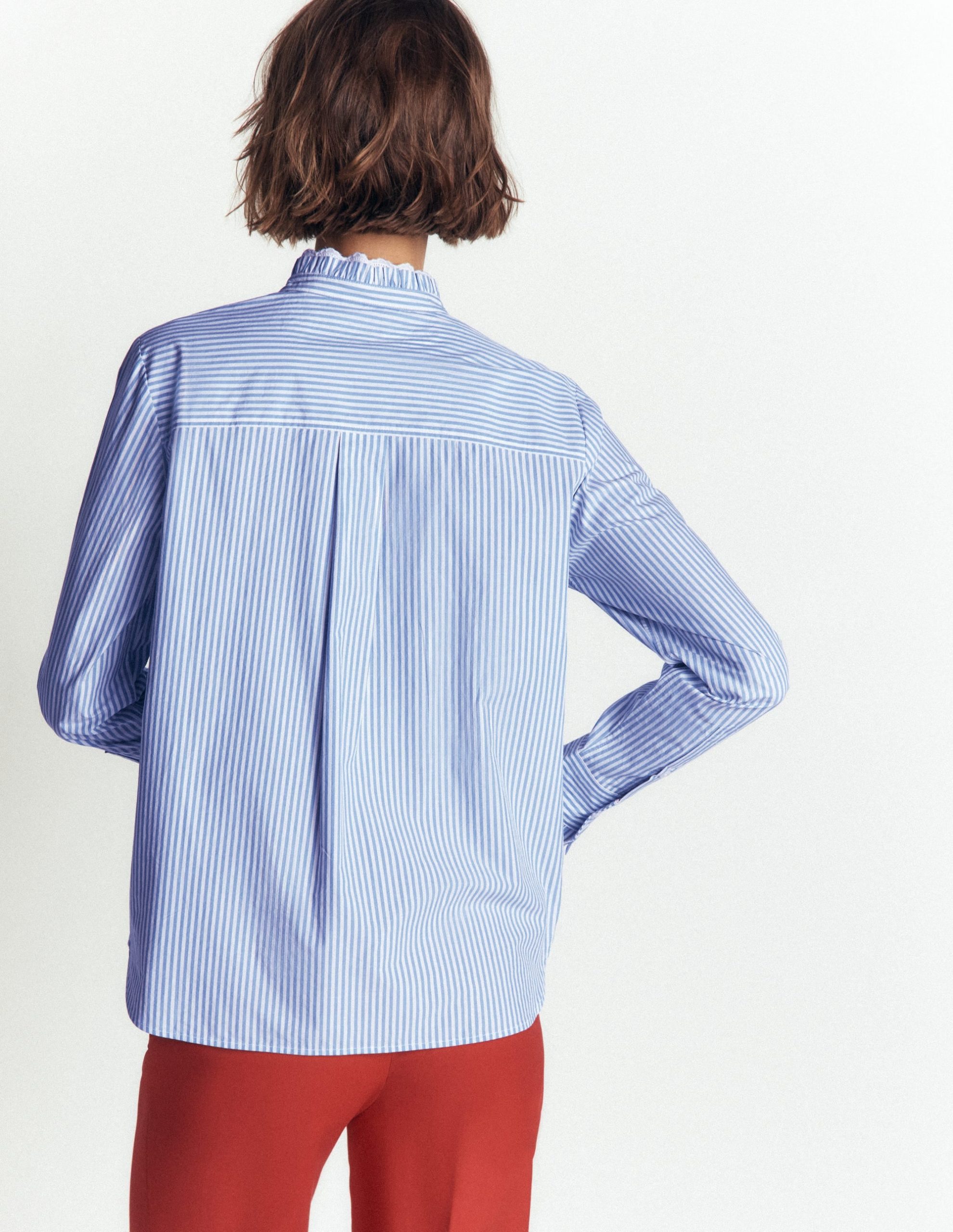 Sienna Frill Cotton Shirt-Forget Me Not. Ivory Stripe - Image 3