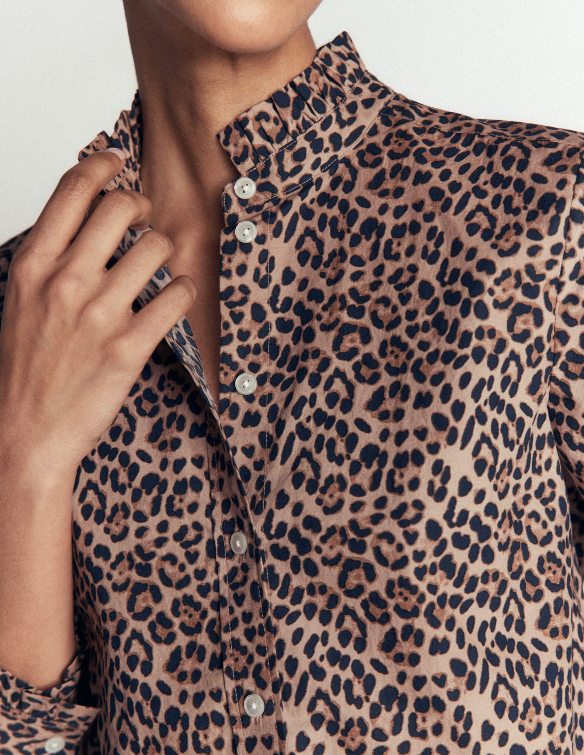Sienna Frill Cotton Shirt-Demerara. Brushed Animal - Image 2