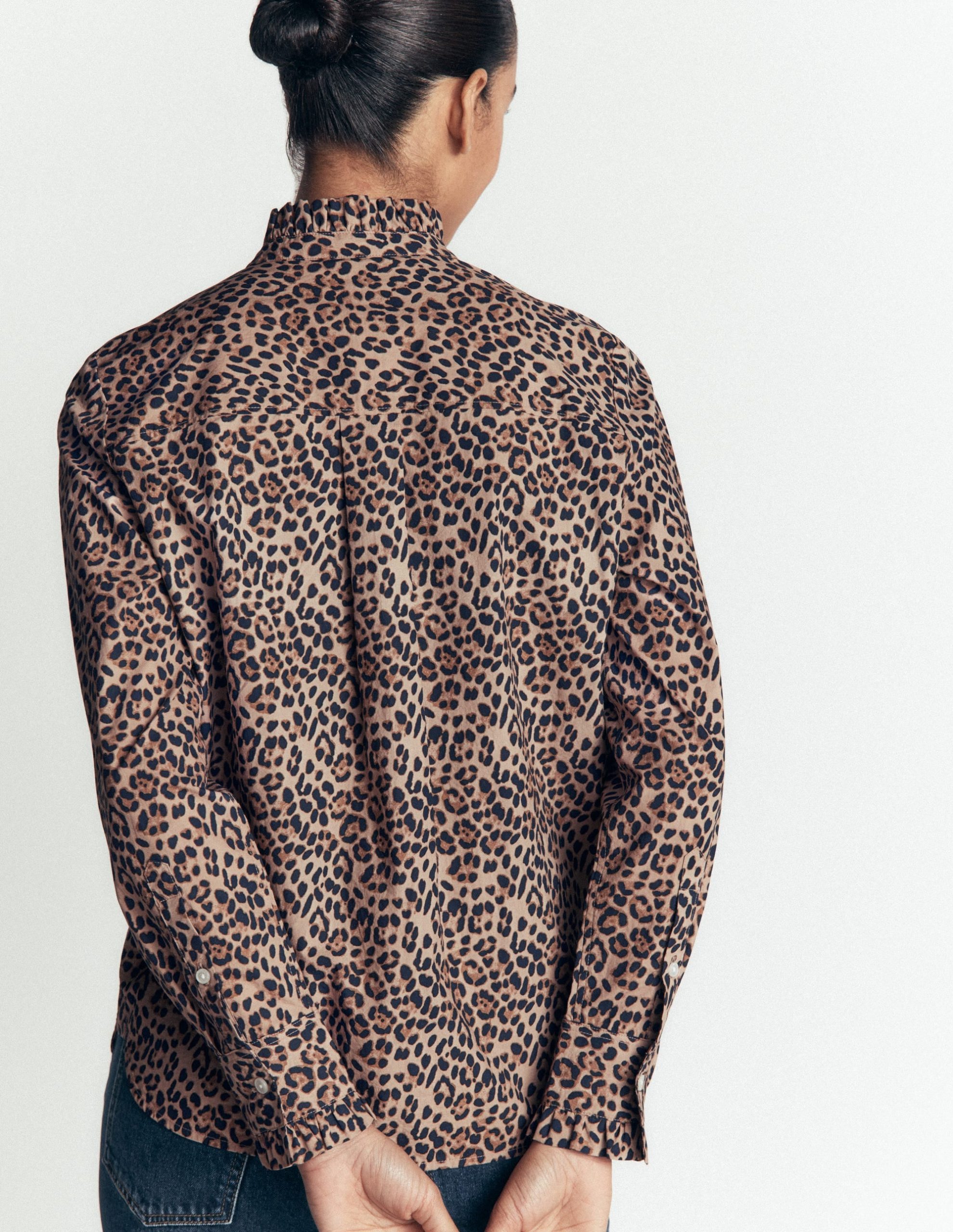 Sienna Frill Cotton Shirt-Demerara. Brushed Animal - Image 3