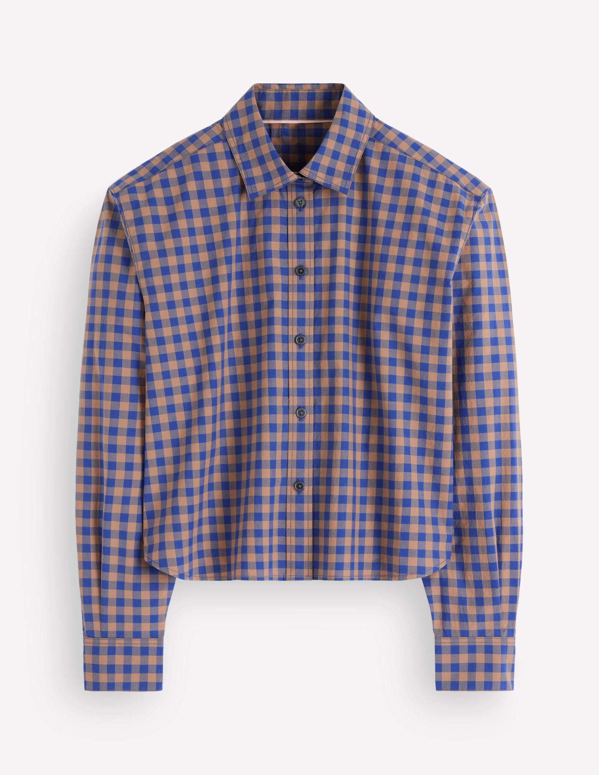 Sienna Cropped Cotton Shirt-Camel. Blue Gingham - Image 6