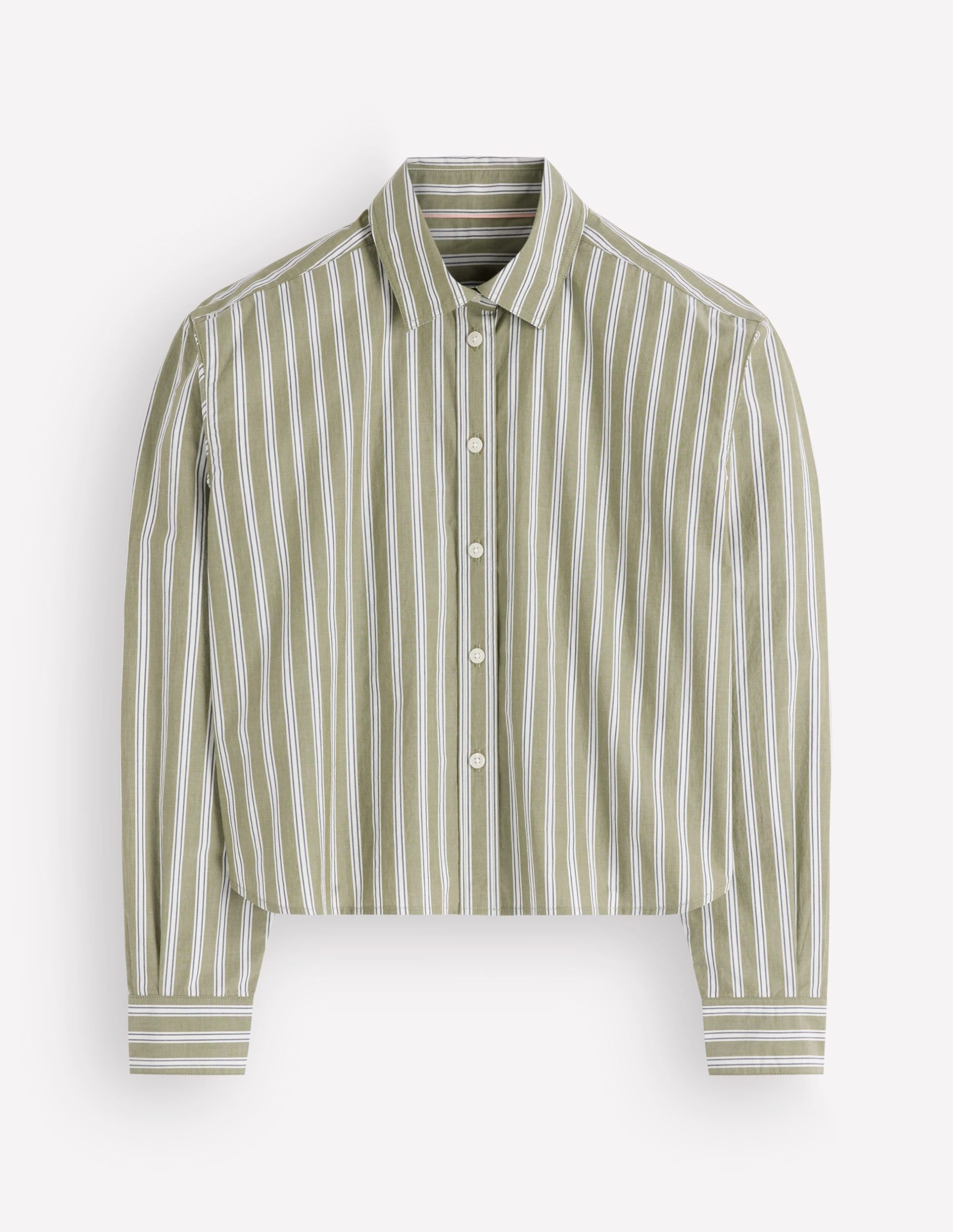 Sienna Cropped Cotton Shirt-Olive. Navy Tram Stripe - Image 7