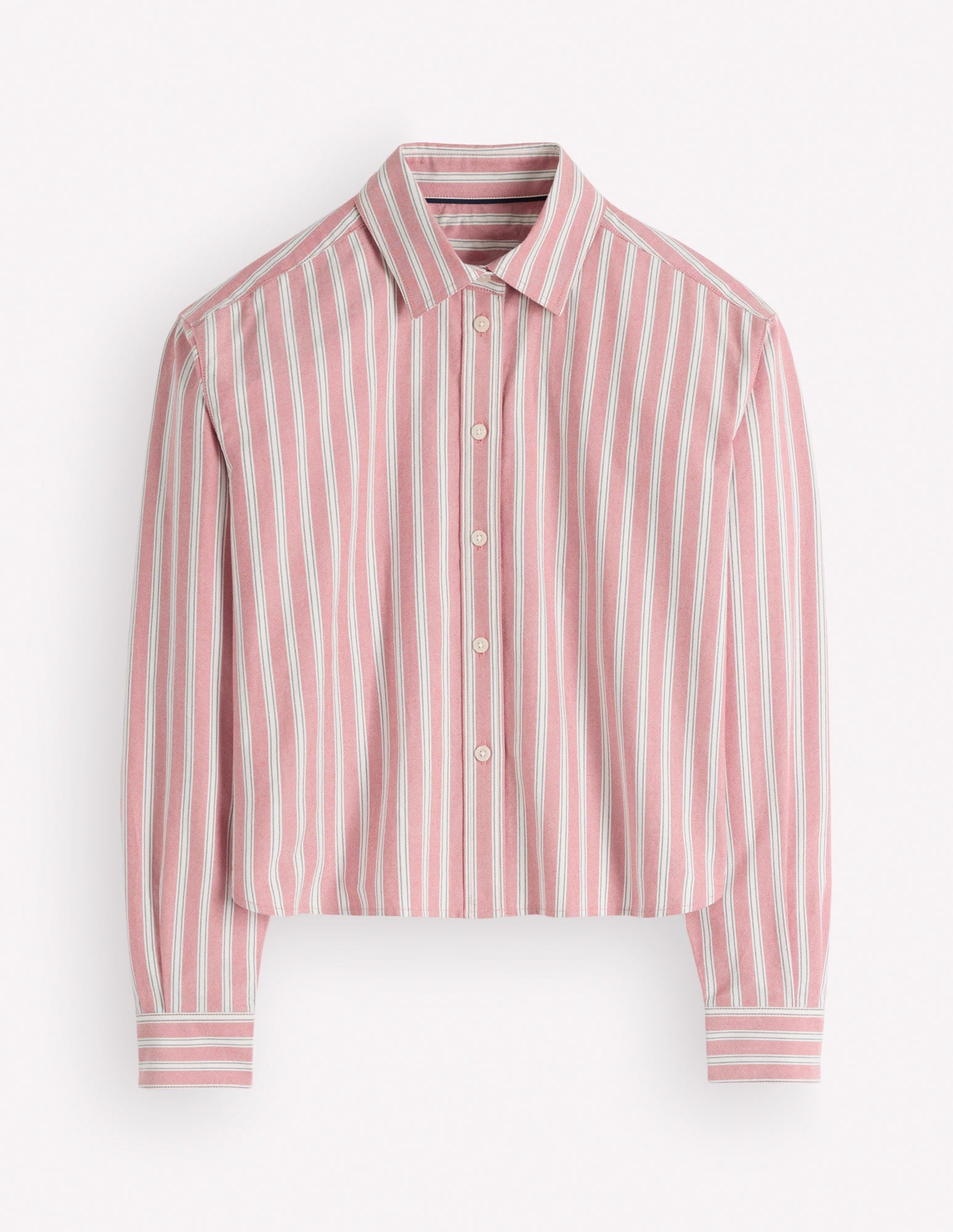 Sienna Cropped Cotton Shirt-Red. Navy Tram Stripe - Image 7