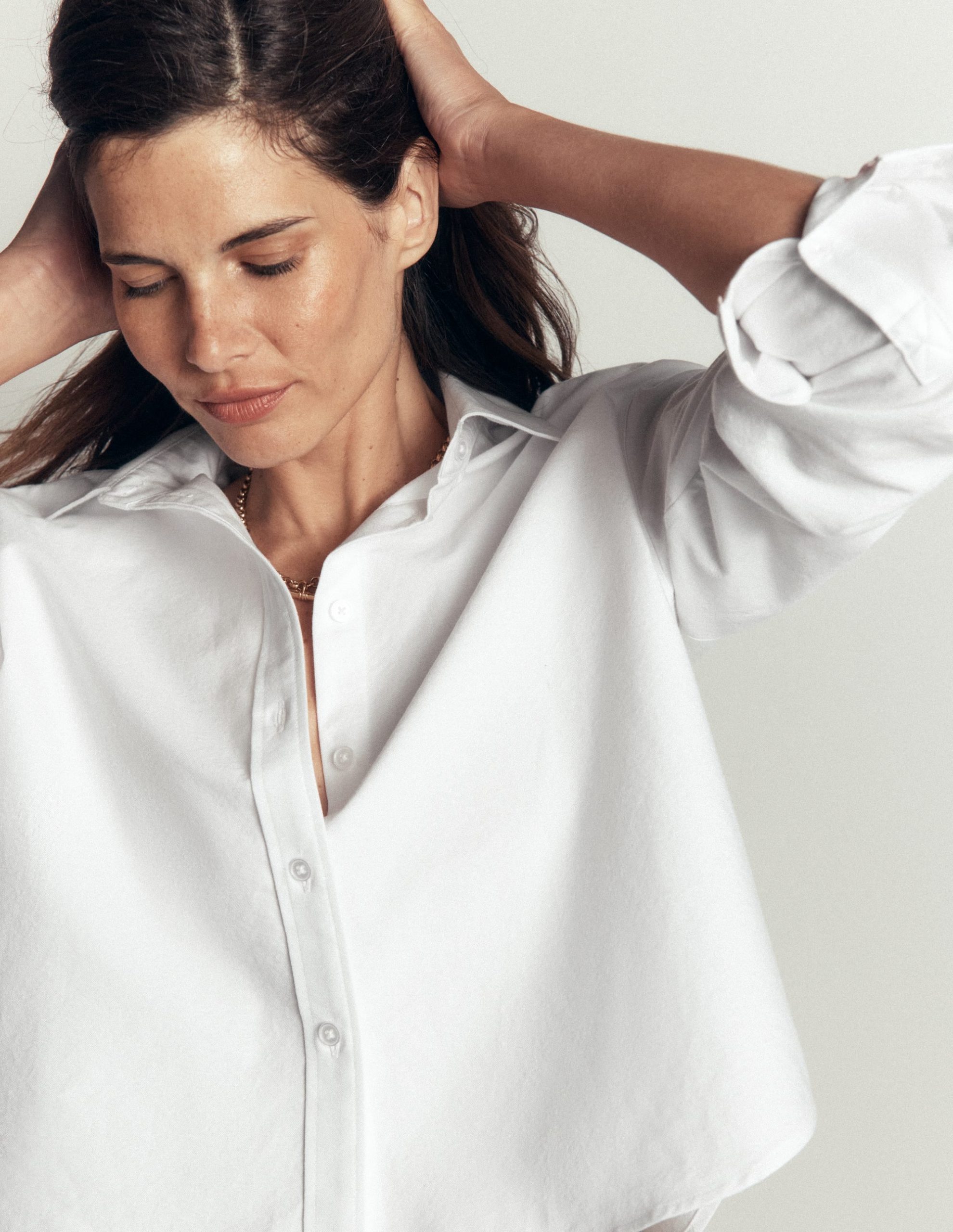 Sienna Cropped Cotton Shirt-White Oxford - Image 2