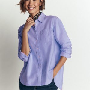 Sienna Relaxed Cotton Shirt-Blue Oxford. Trim Back