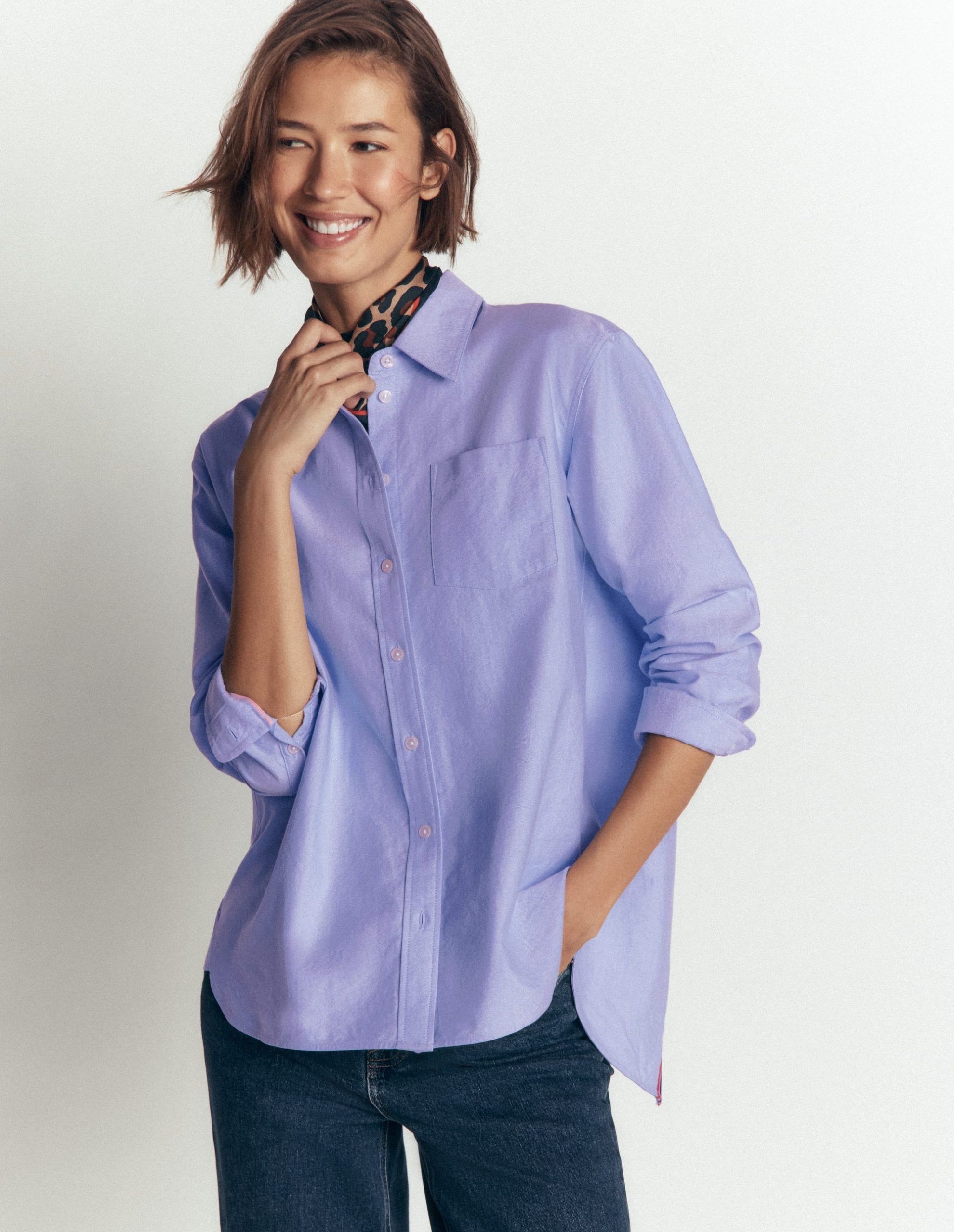 Sienna Relaxed Cotton Shirt-Blue Oxford. Trim Back