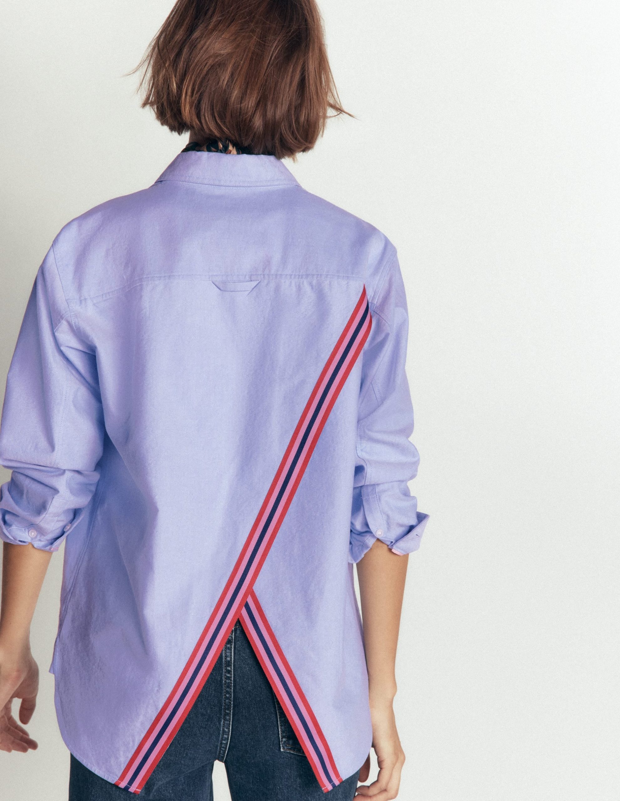 Sienna Relaxed Cotton Shirt-Blue Oxford. Trim Back - Image 5