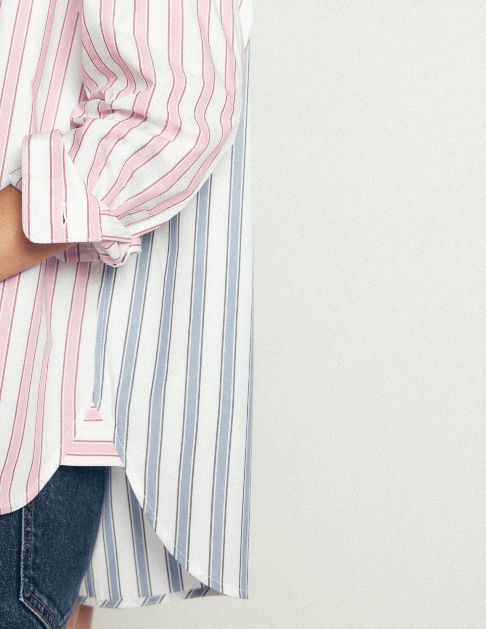 Sienna Relaxed Cotton Shirt-Pink and Blue. Hotched Stripe - Image 2