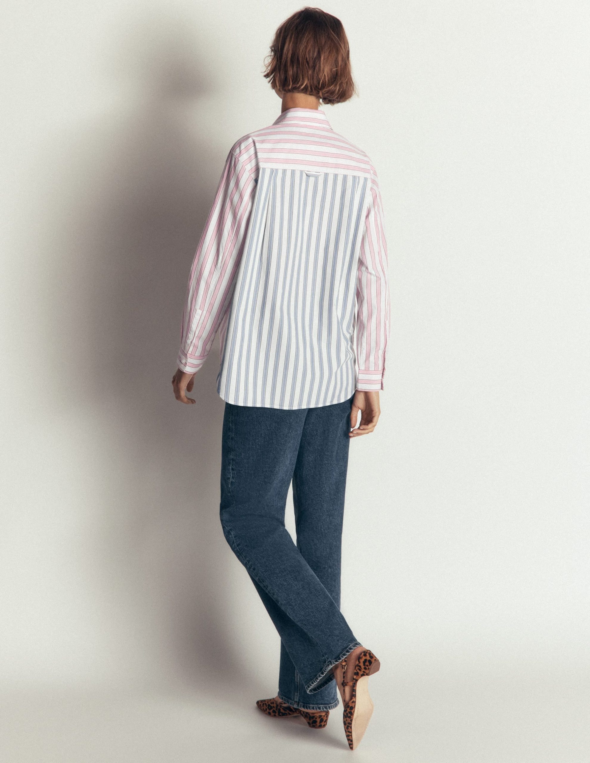 Sienna Relaxed Cotton Shirt-Pink and Blue. Hotched Stripe - Image 3