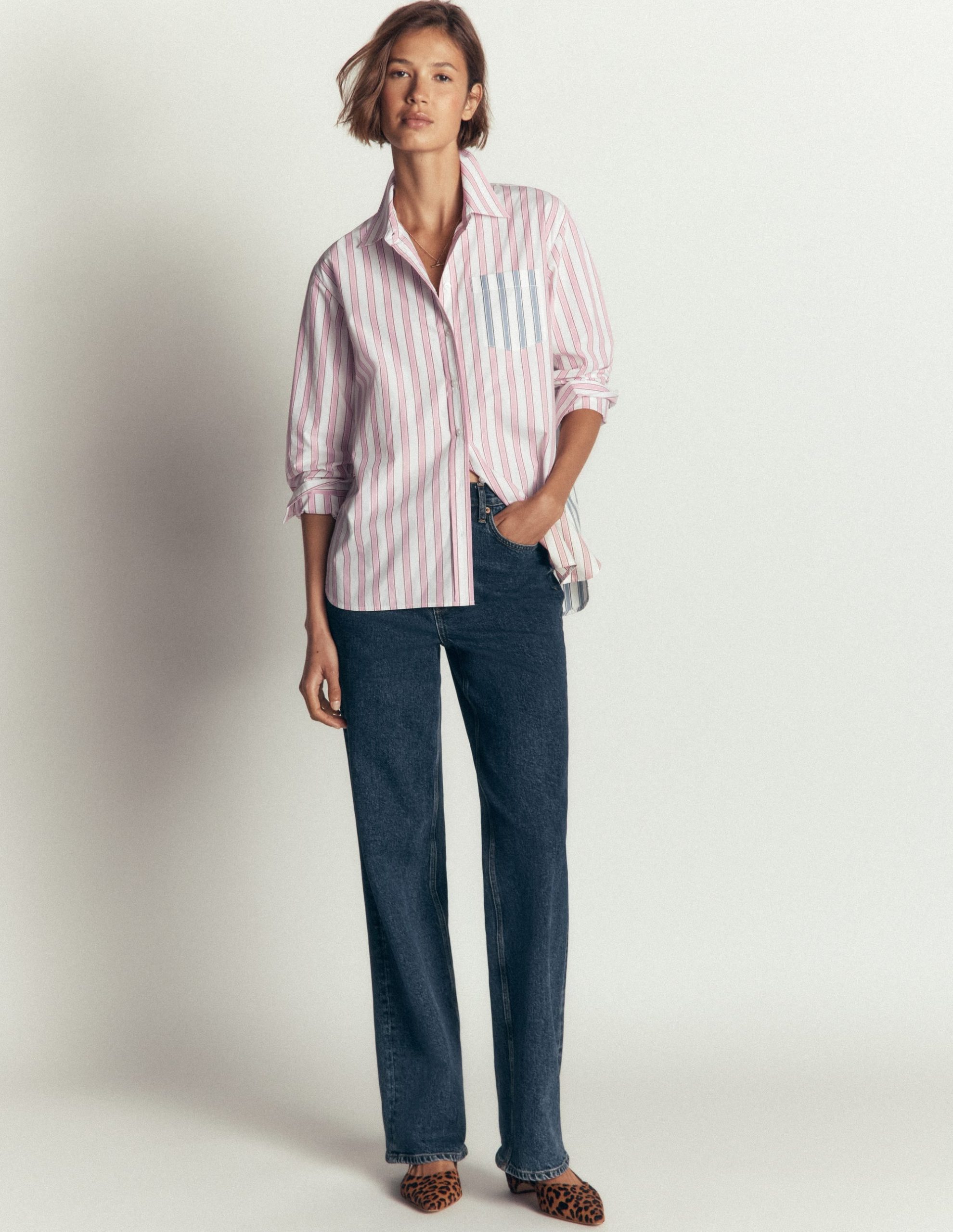 Sienna Relaxed Cotton Shirt-Pink and Blue. Hotched Stripe - Image 4