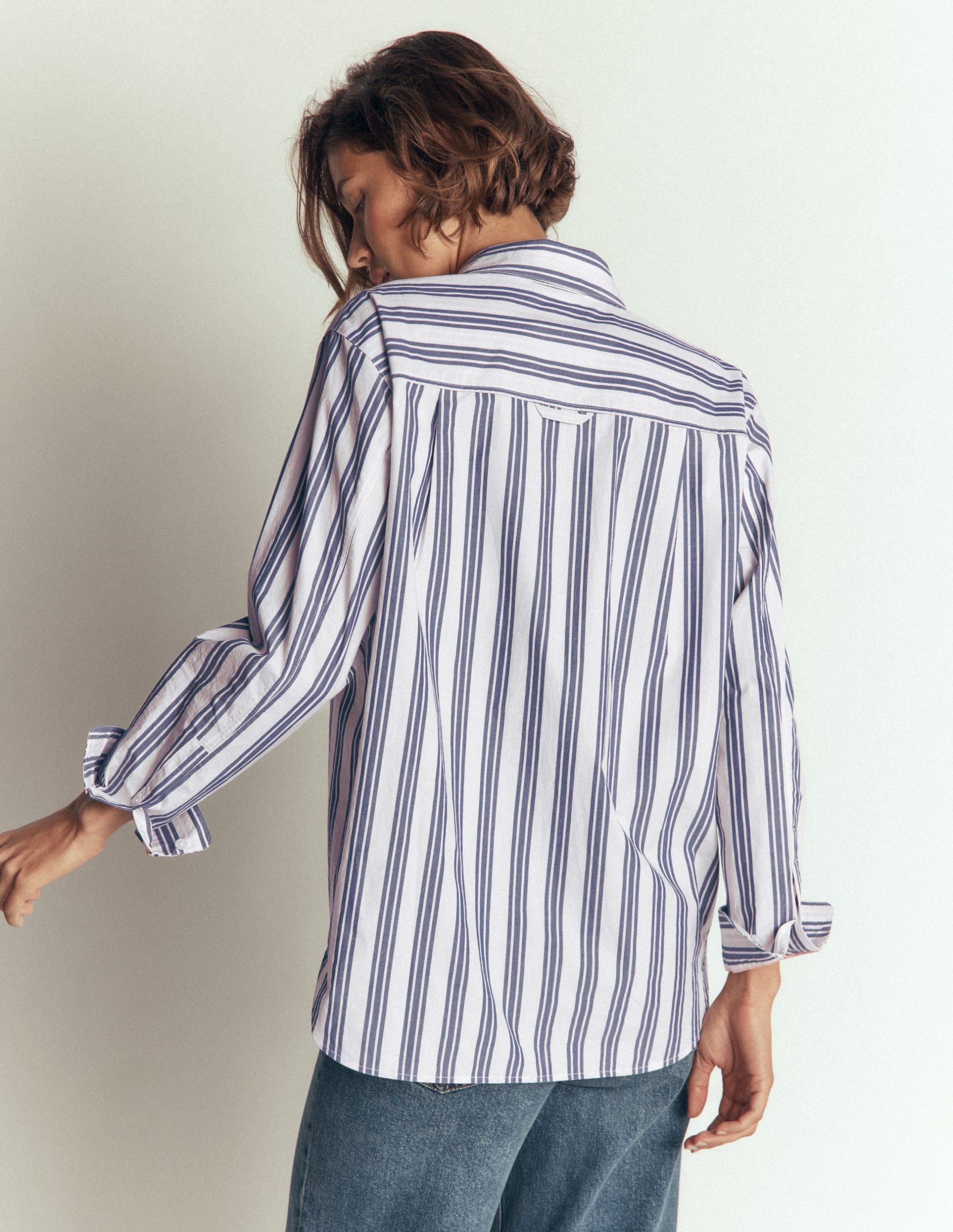 Sienna Relaxed Cotton Shirt-Ivory. Navy Tram Stripe - Image 3