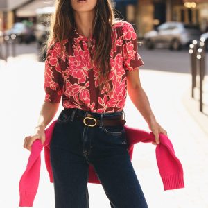 Penelope Viscose Top-Bright Rouge. Enchanted Peony
