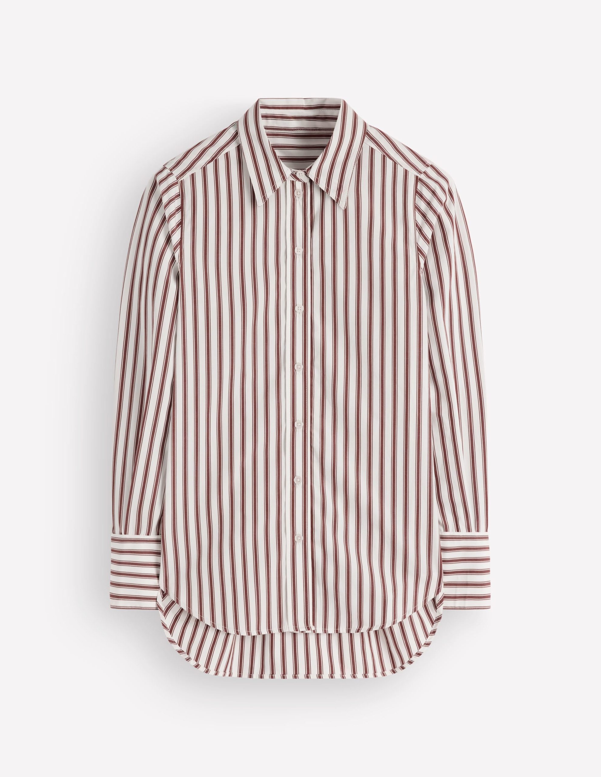 Anna Longline Cotton Shirt-Ivory. Brown Tram Stripe - Image 5
