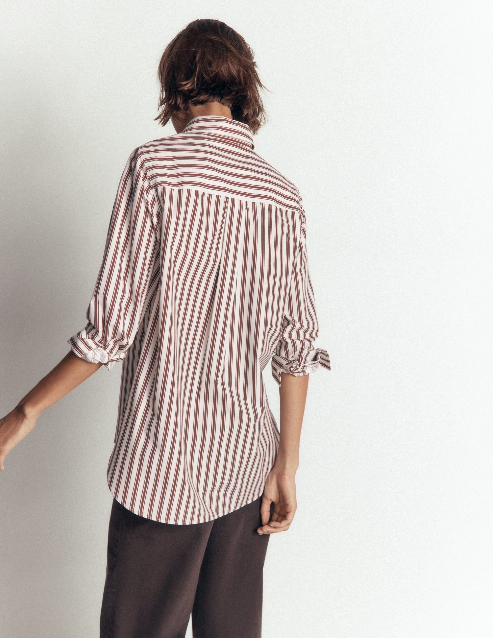Anna Longline Cotton Shirt-Ivory. Brown Tram Stripe - Image 3