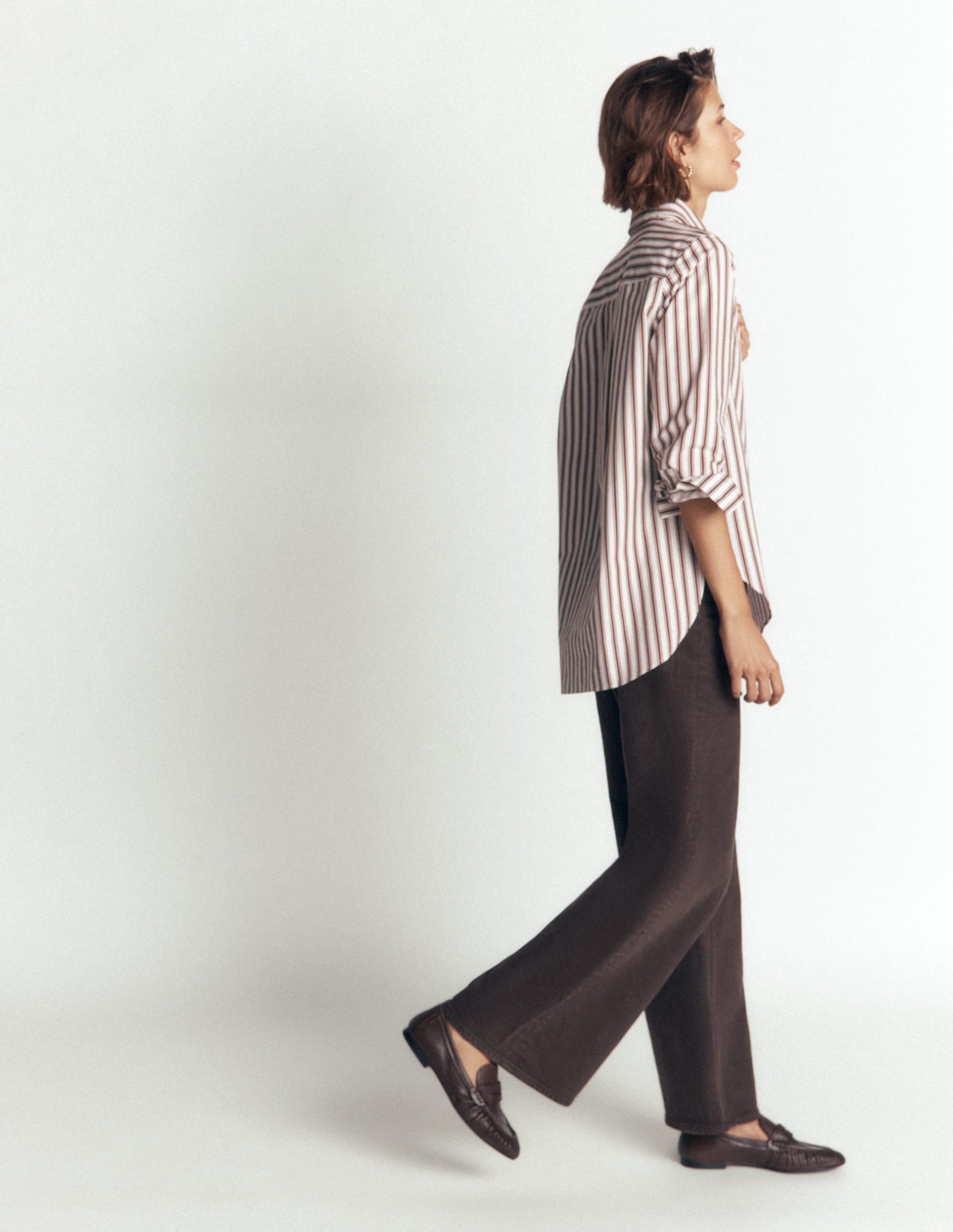 Anna Longline Cotton Shirt-Ivory. Brown Tram Stripe - Image 4
