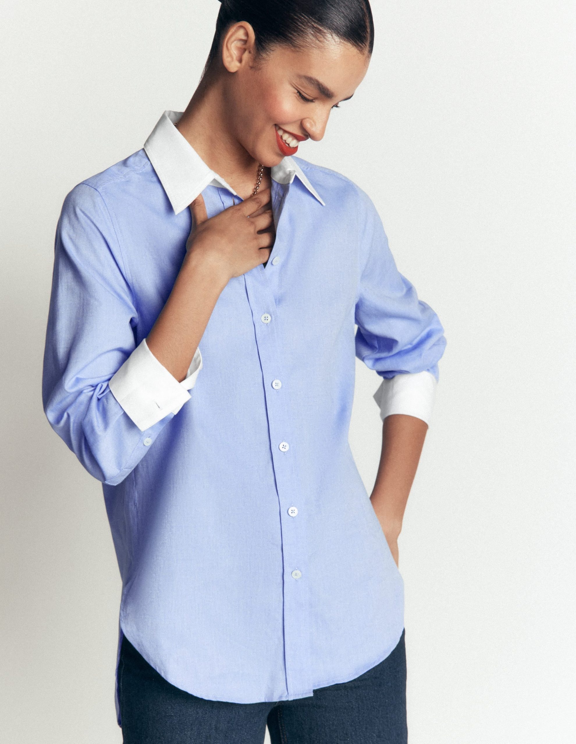 Anna Longline Cotton Shirt-Blue Oxford