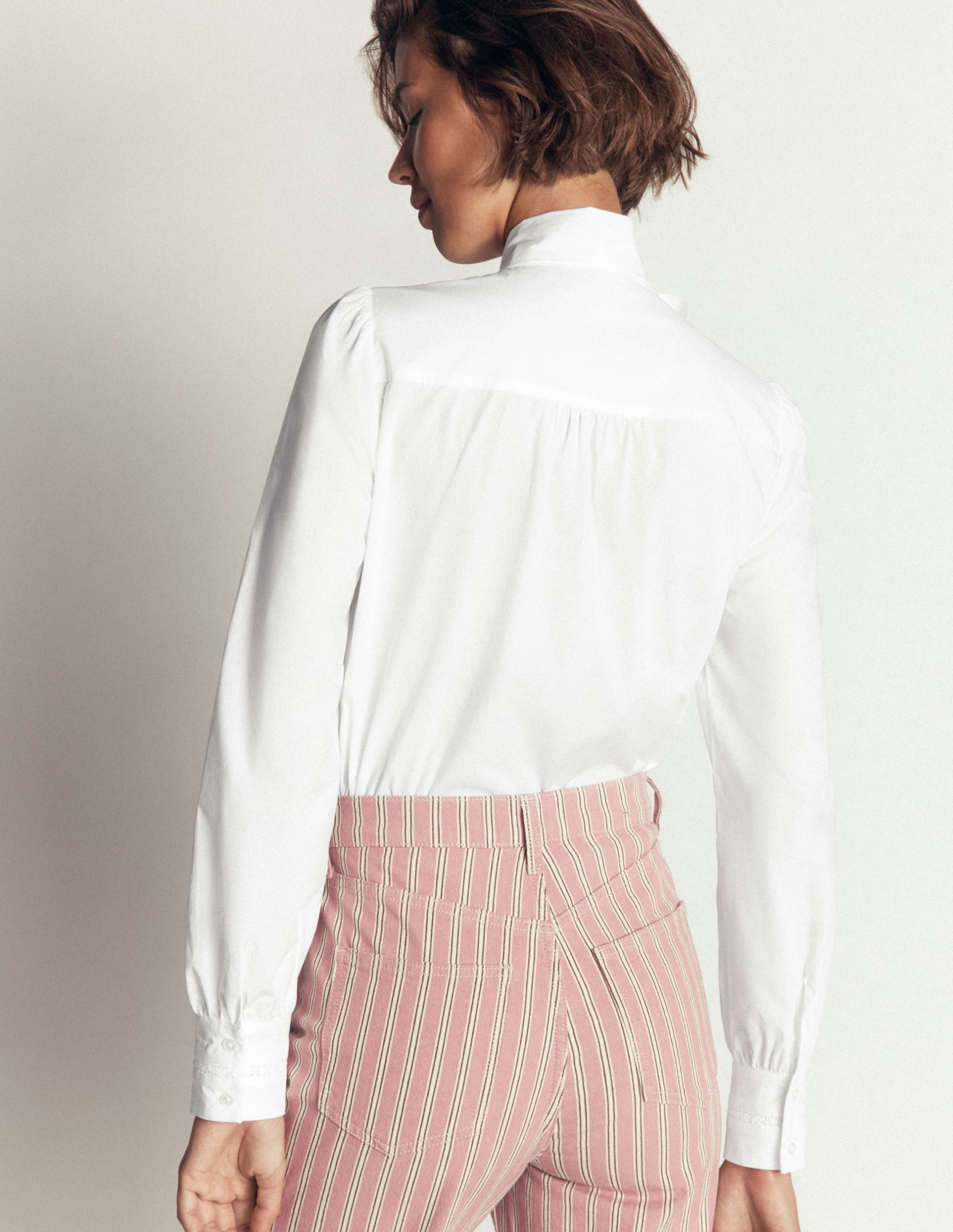 Clara Tie Neck Shirt-White Trim Detail - Image 3