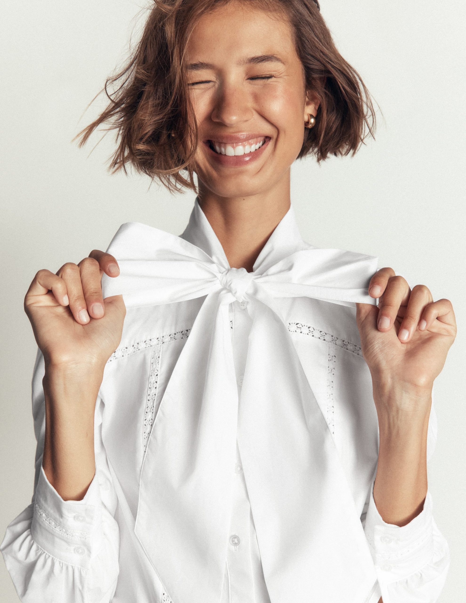 Clara Tie Neck Shirt-White Trim Detail - Image 4