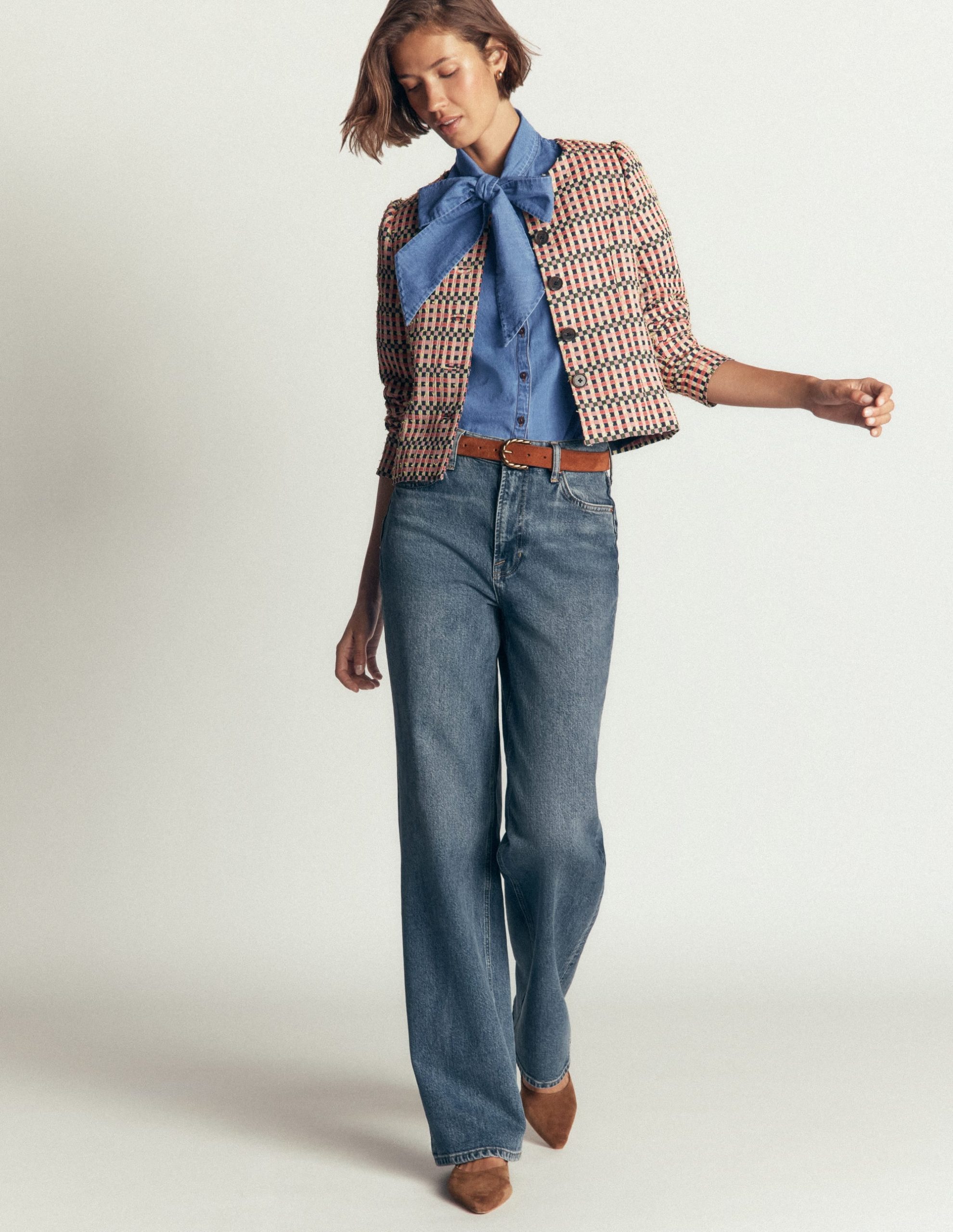 Tie Neck Denim Top-Light Vintage - Image 4