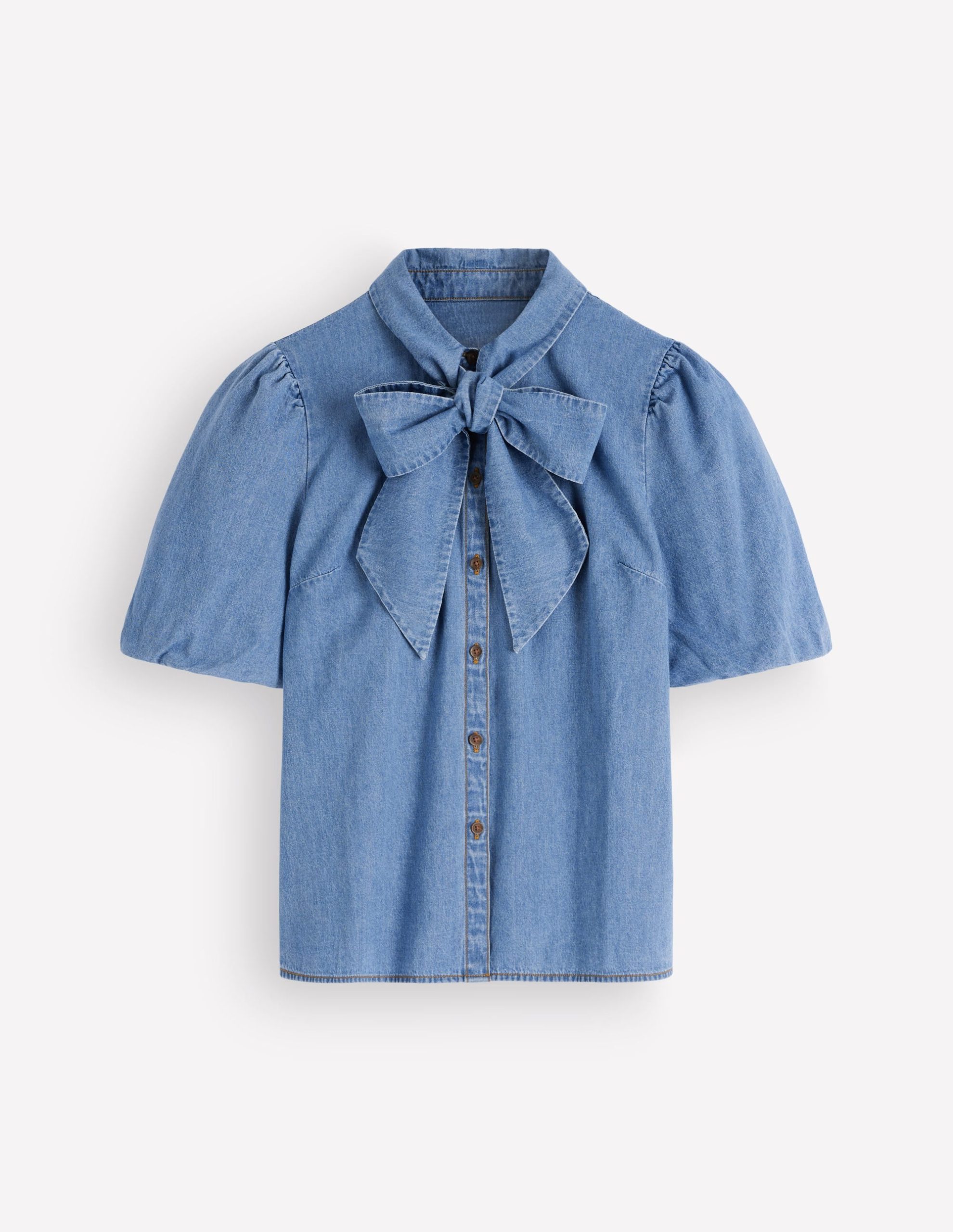 Tie Neck Denim Top-Light Vintage - Image 6