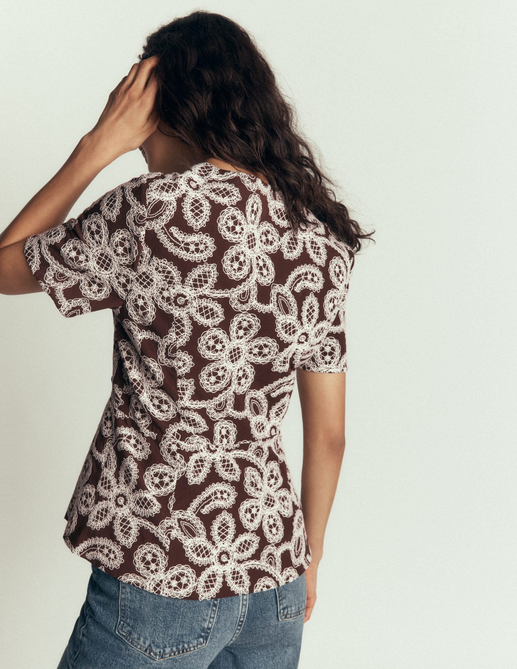 Embroidered Peplum Top-Bitter Chocolate - Image 4