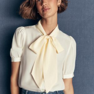Tie Neck Silk Top-Ivory