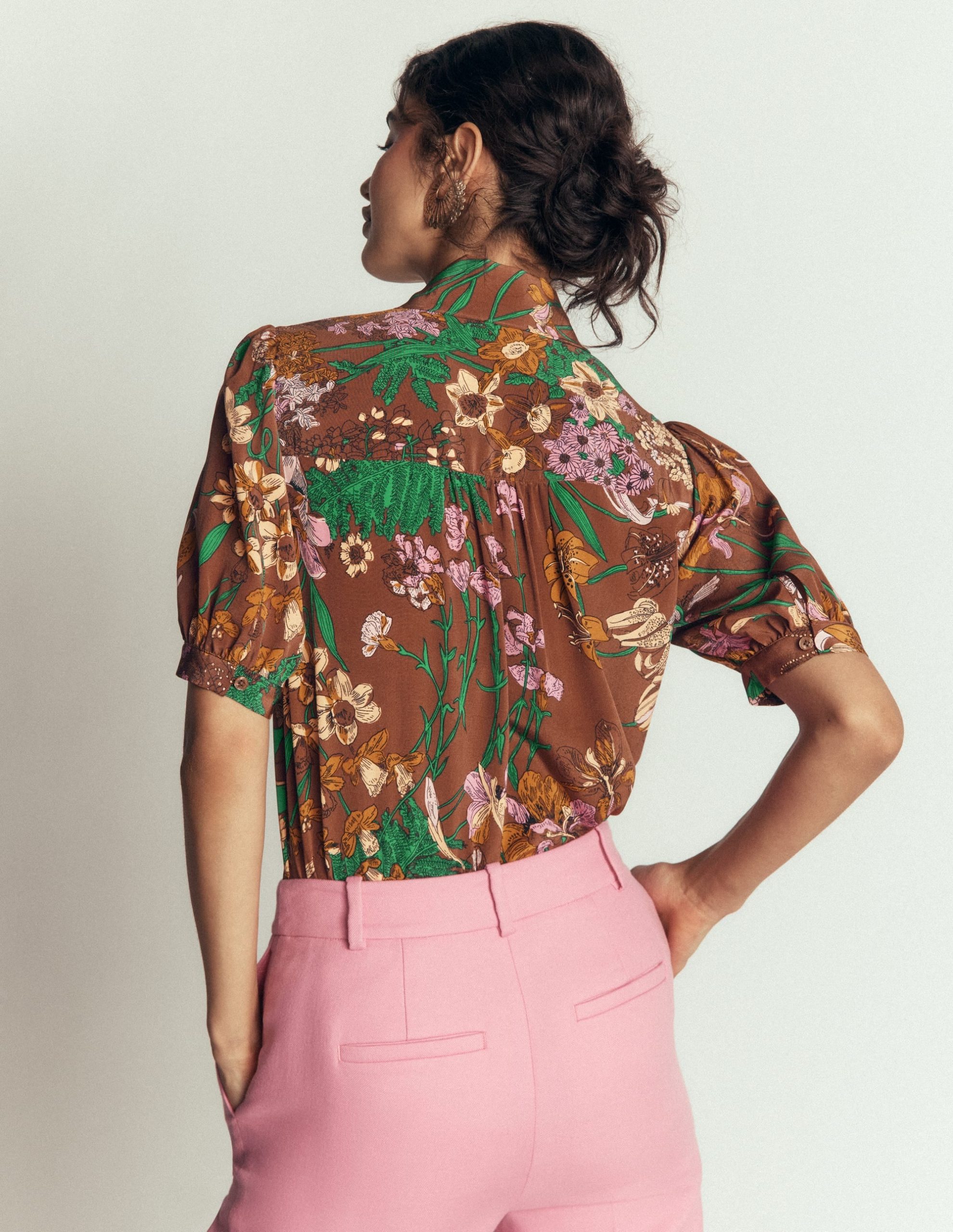 Tie Neck Silk Top-Woodland. Whimsical Flora - Image 4