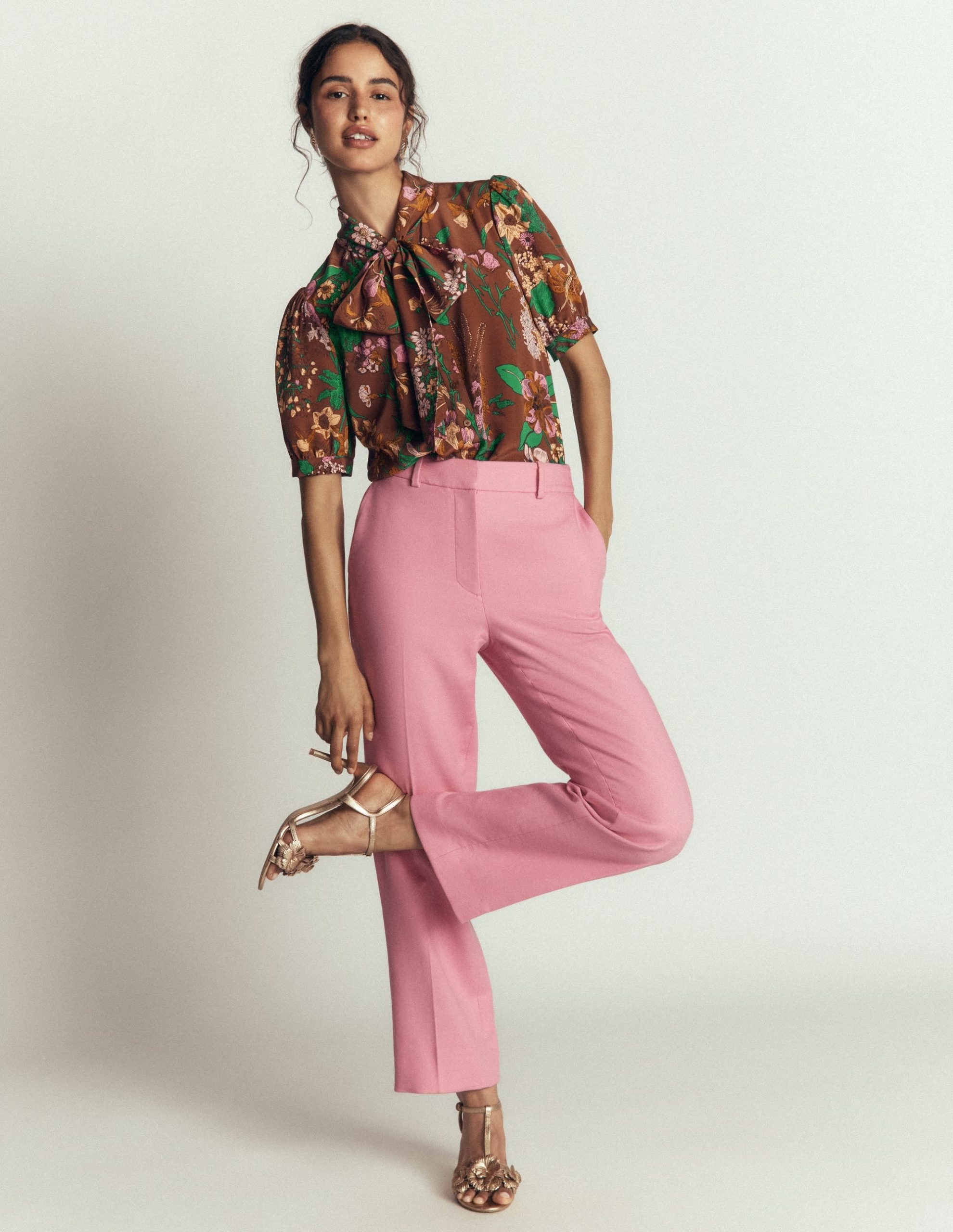 Tie Neck Silk Top-Woodland. Whimsical Flora - Image 5