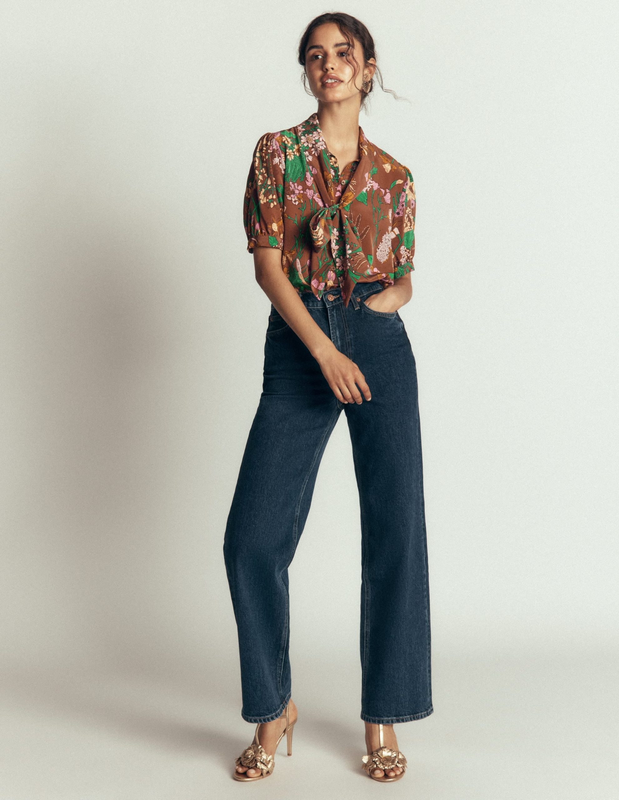 Tie Neck Silk Top-Woodland. Whimsical Flora - Image 7