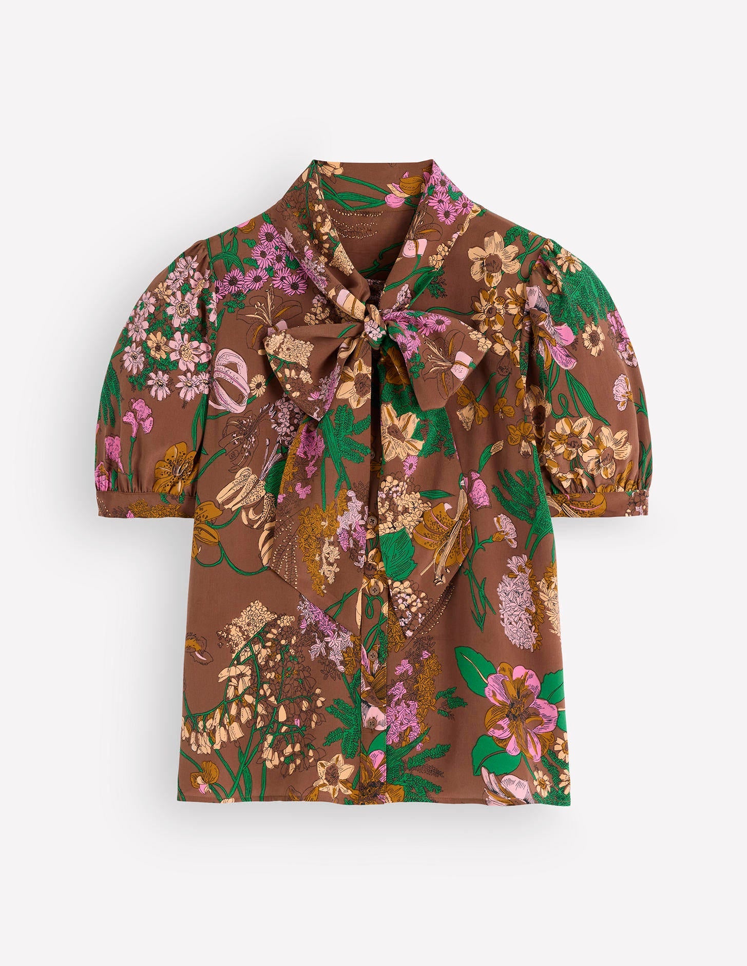 Tie Neck Silk Top-Woodland. Whimsical Flora - Image 8
