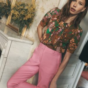 Tie Neck Silk Top-Woodland. Whimsical Flora