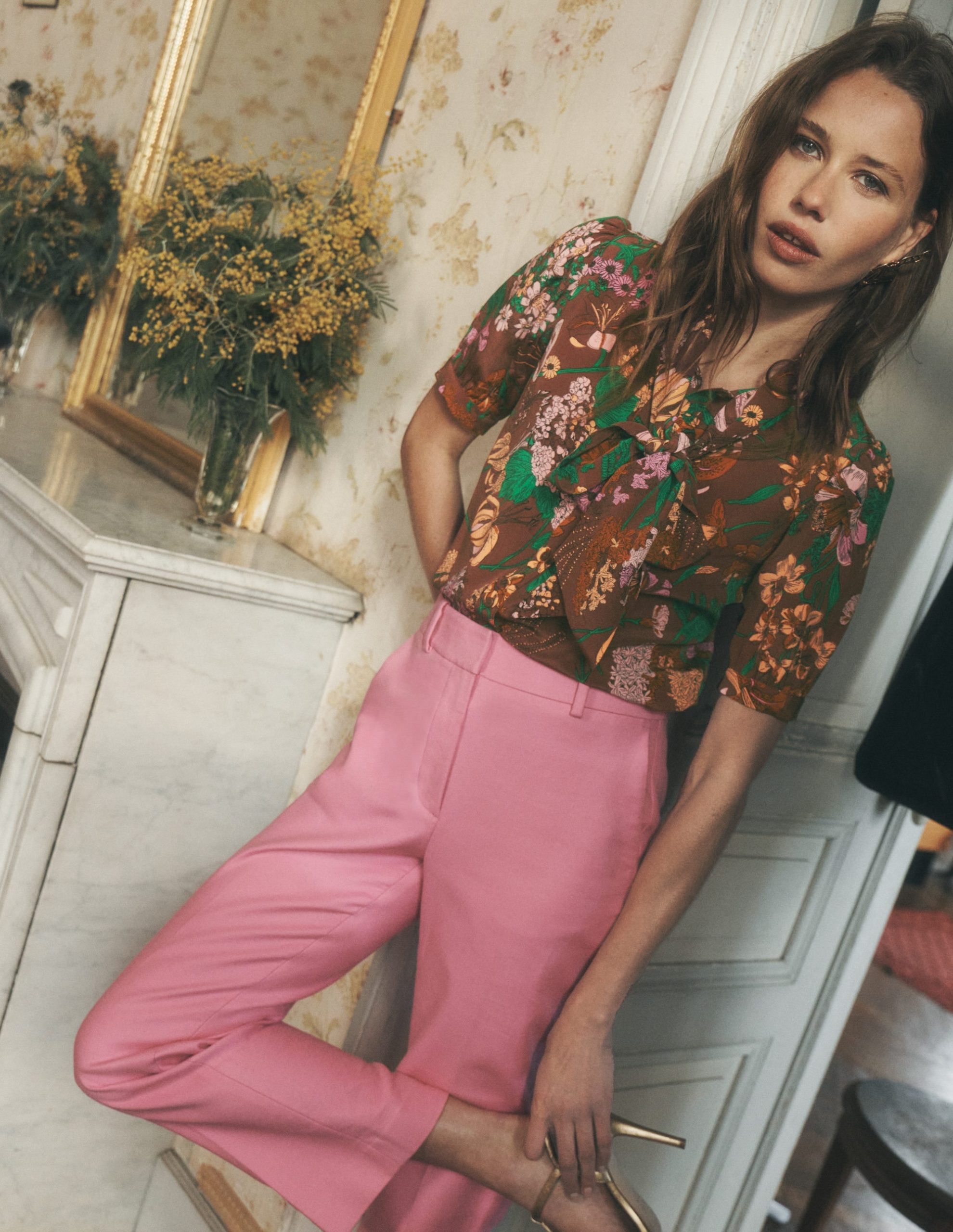 Tie Neck Silk Top-Woodland. Whimsical Flora
