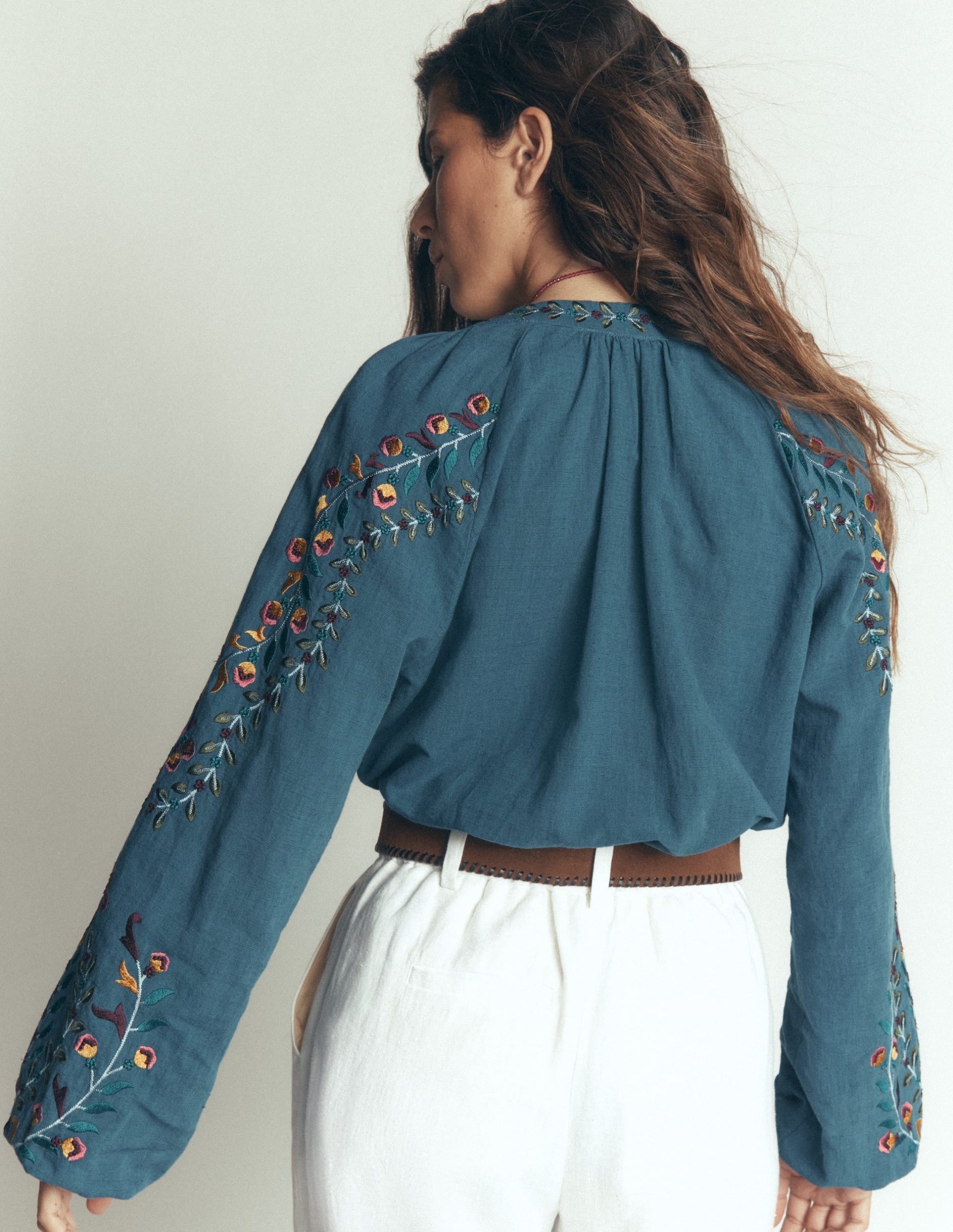 Raglan Embroidered Top-Mid Blue - Image 3