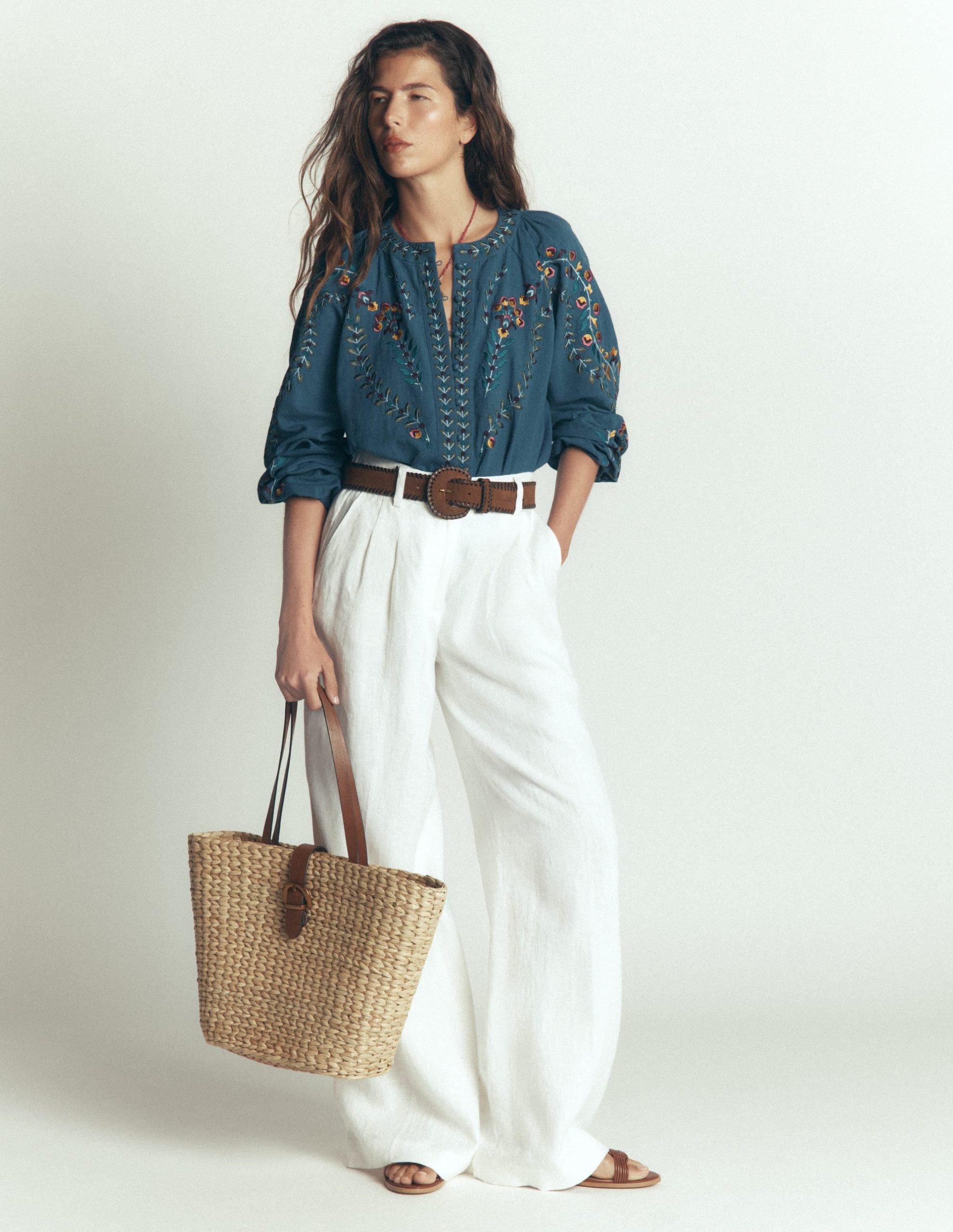 Raglan Embroidered Top-Mid Blue - Image 4