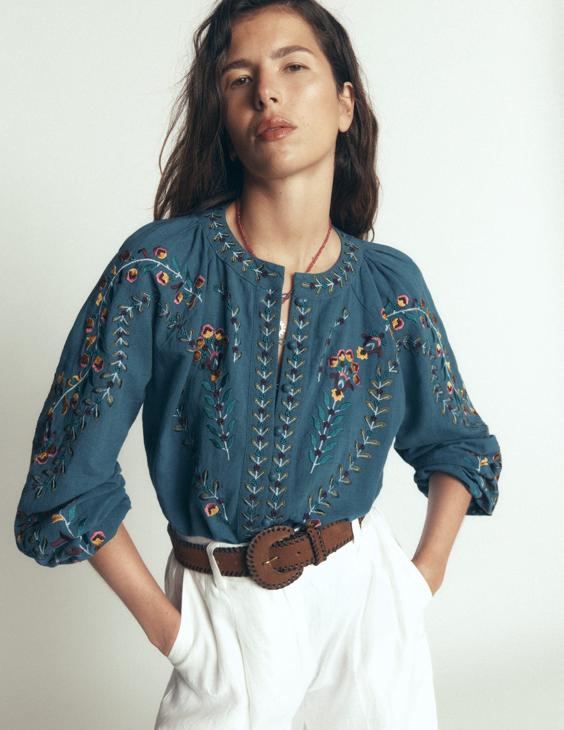 Raglan Embroidered Top-Mid Blue - Image 2