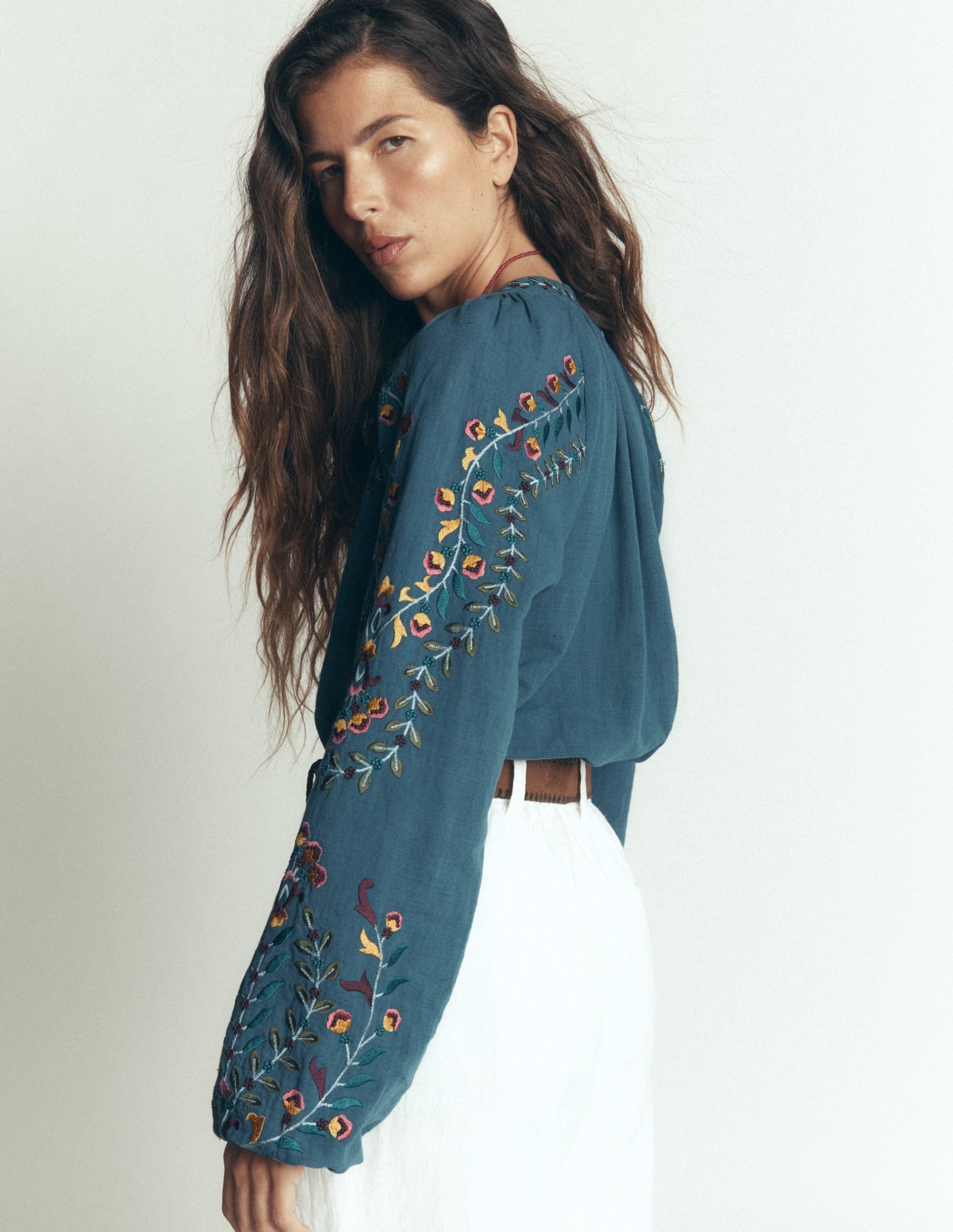 Raglan Embroidered Top-Mid Blue - Image 5