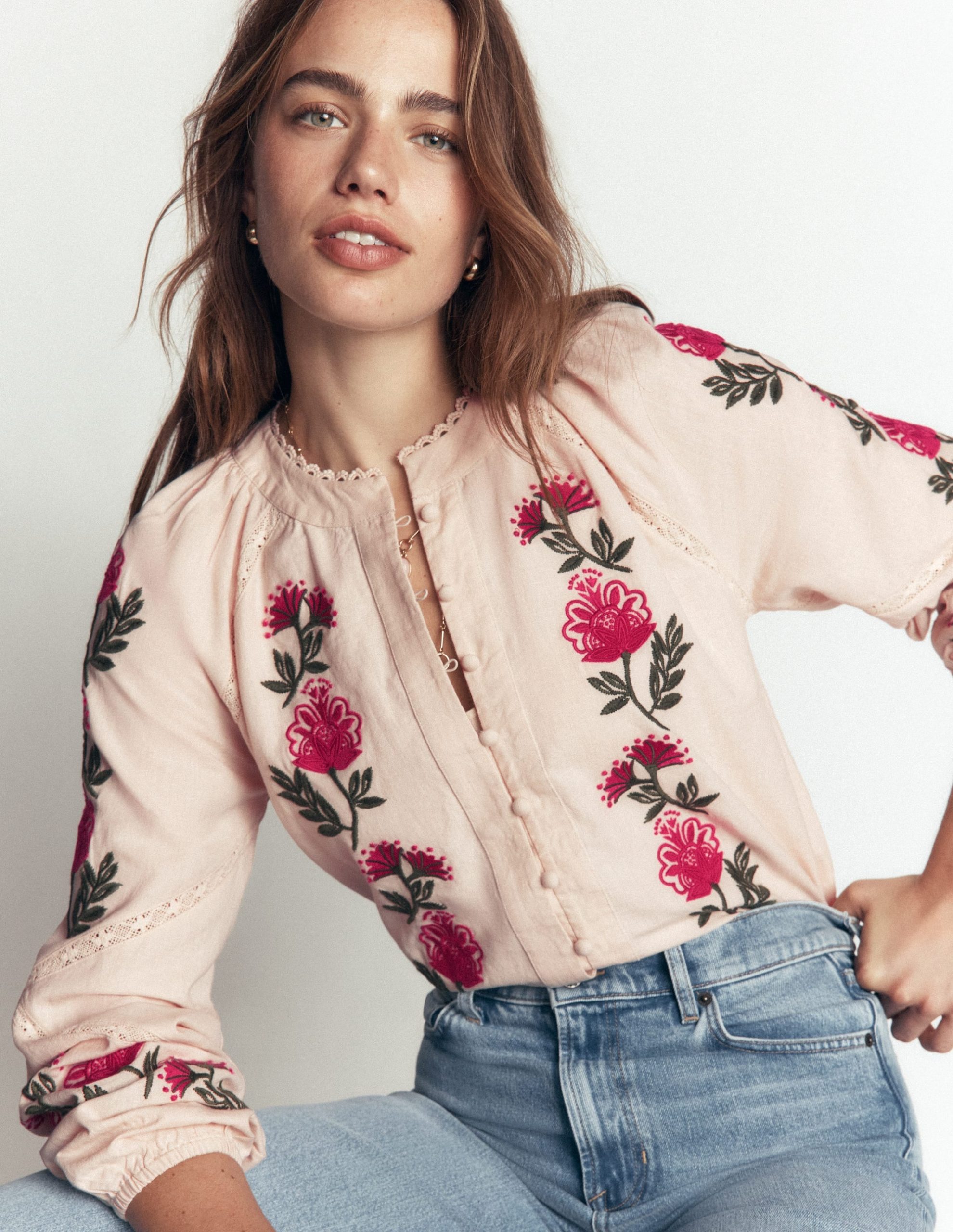 Raglan Embroidered Top-Almond Milk - Image 2