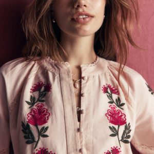 Raglan Embroidered Top-Almond Milk