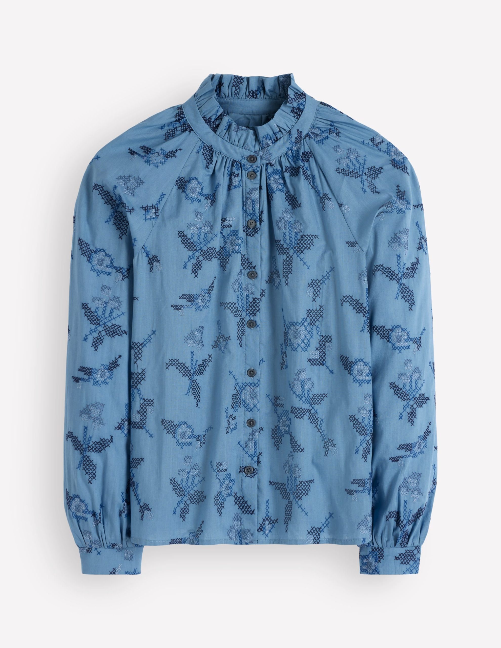 Erica Cotton Frill Top-Blue. Cross Stitch Floral - Image 5