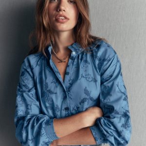 Erica Cotton Frill Top-Blue. Cross Stitch Floral