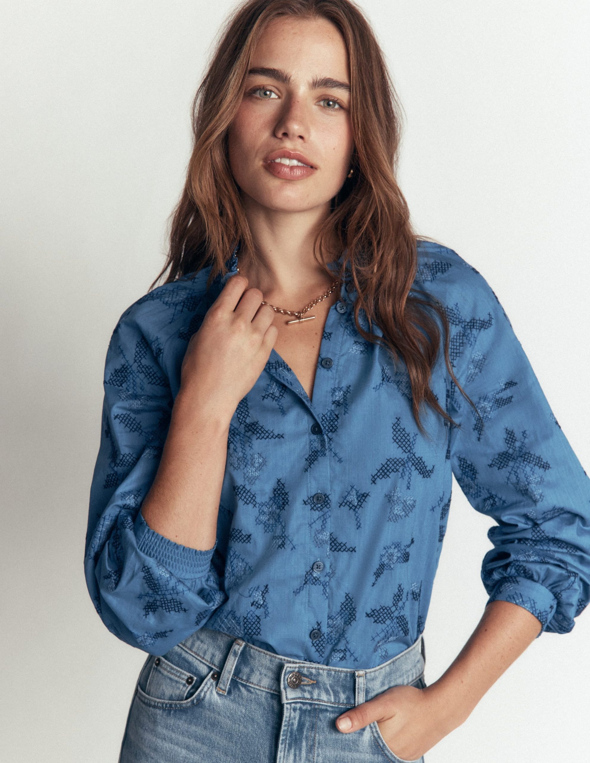 Erica Cotton Frill Top-Blue. Cross Stitch Floral - Image 2
