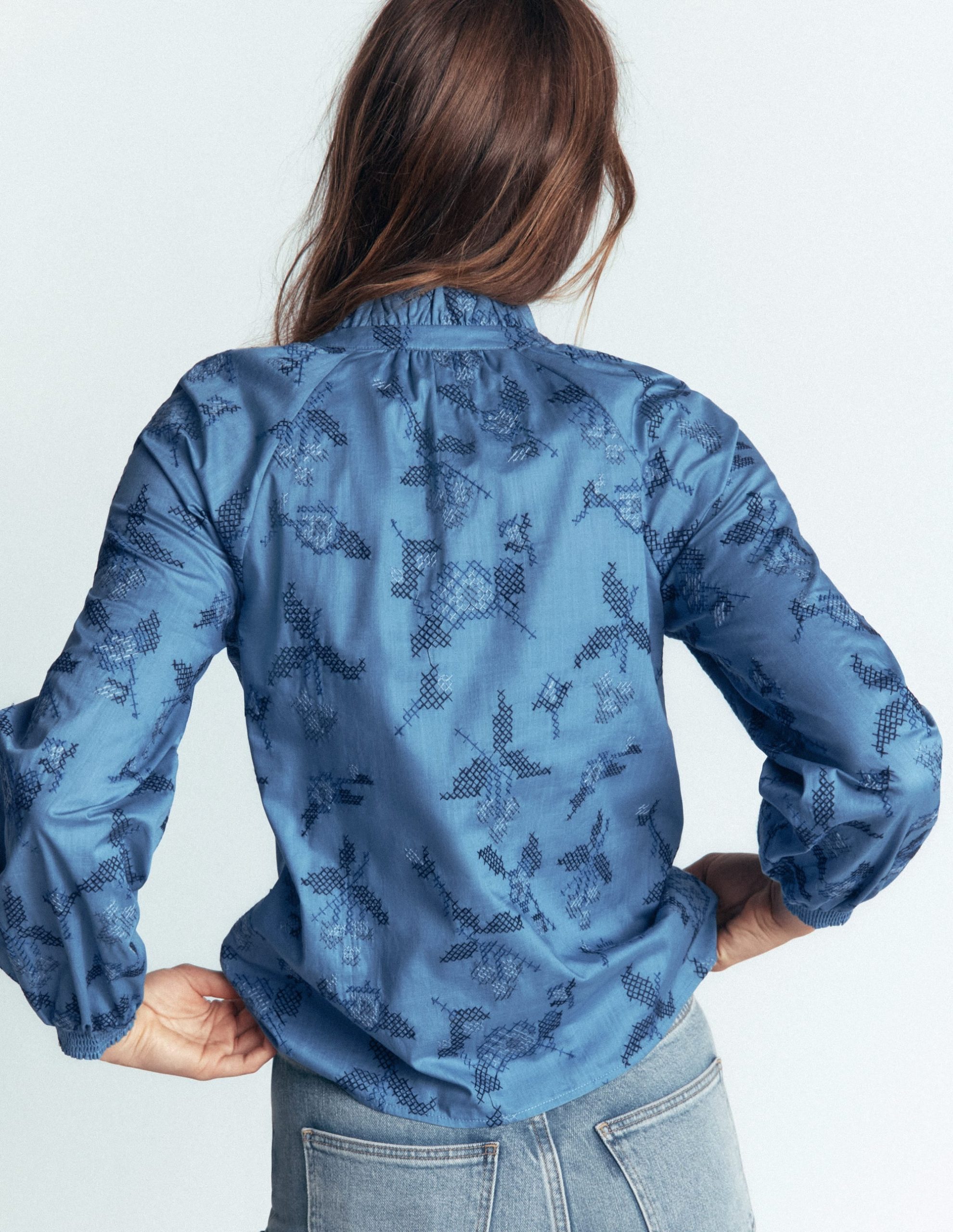 Erica Cotton Frill Top-Blue. Cross Stitch Floral - Image 3