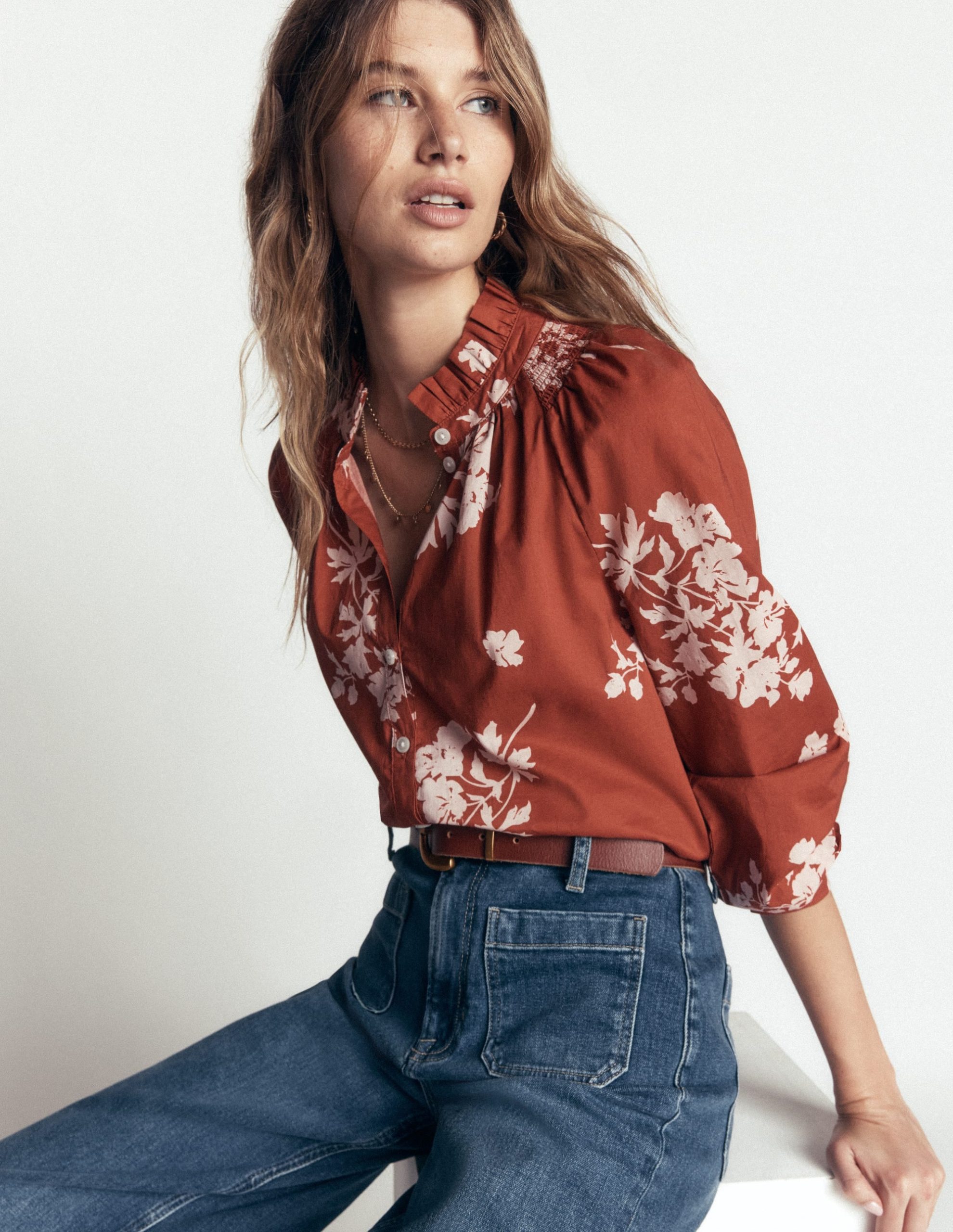 Erica Cotton Frill Top-Arabian Spice. Flecked Bunch