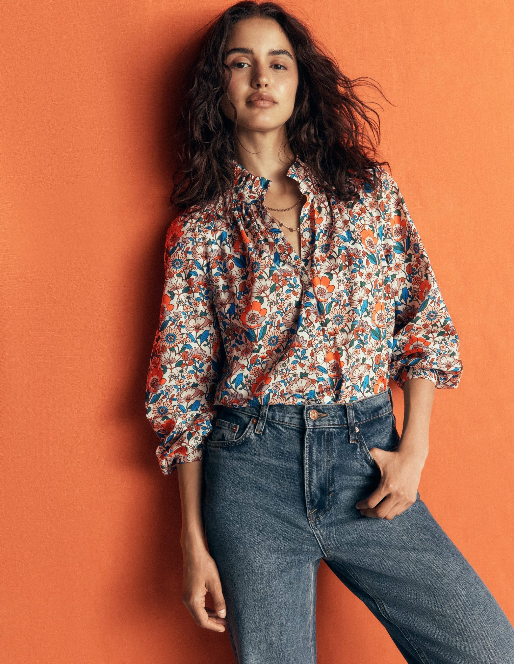 Erica Cotton Frill Top-Ivory. Floral Field