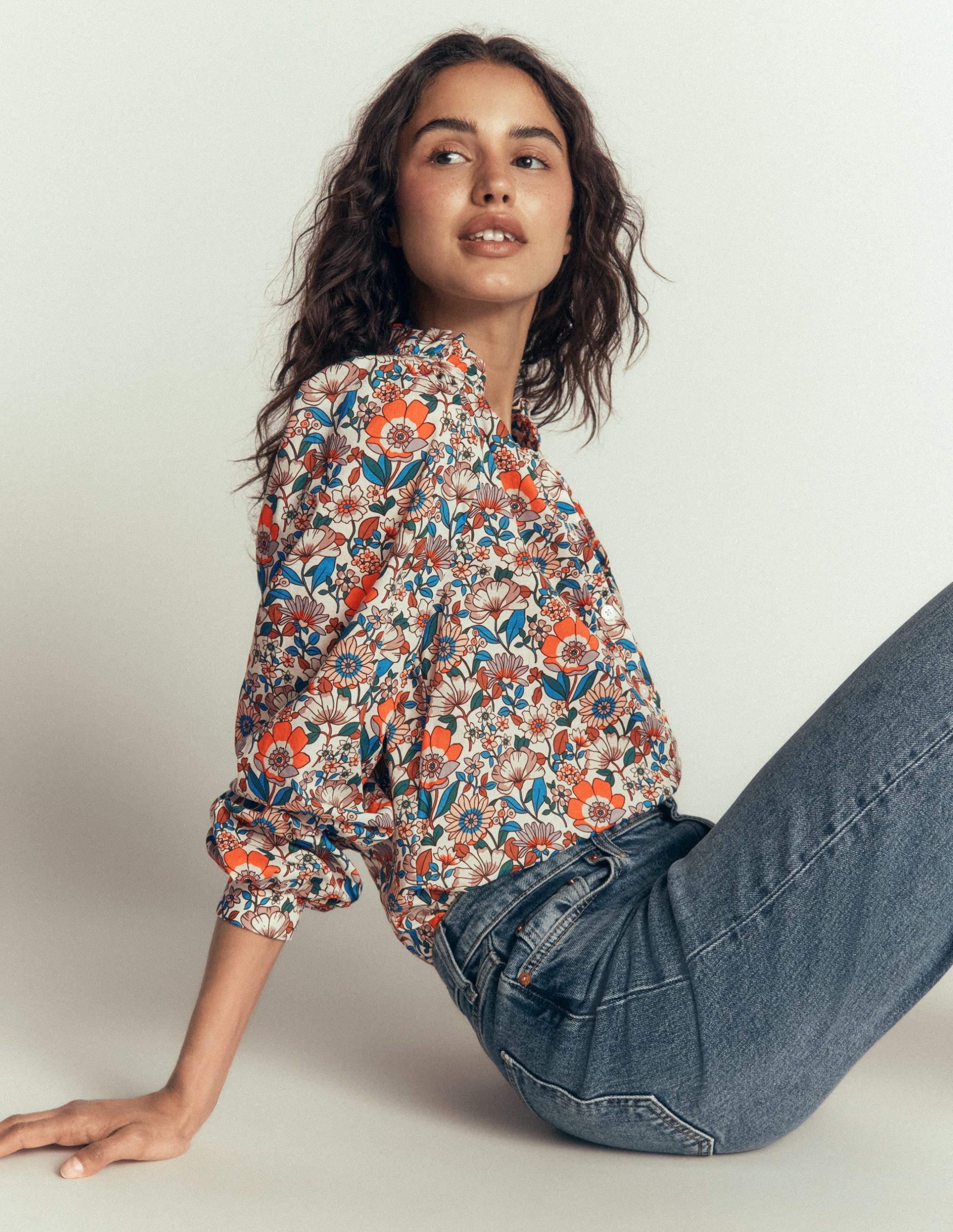 Erica Cotton Frill Top-Ivory. Floral Field - Image 4