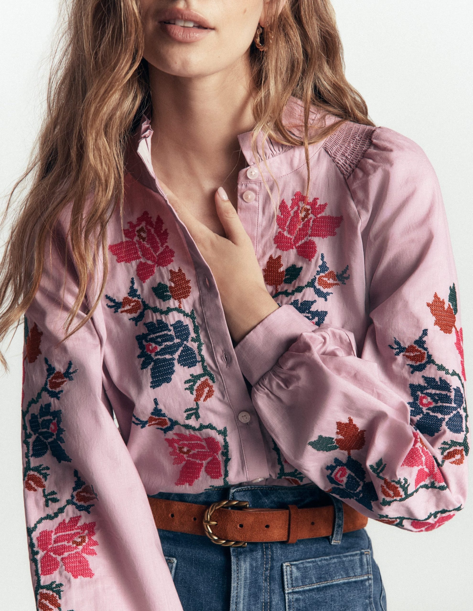 Erica Cotton Frill Top-Soft Pink. Embroidered Floral - Image 4
