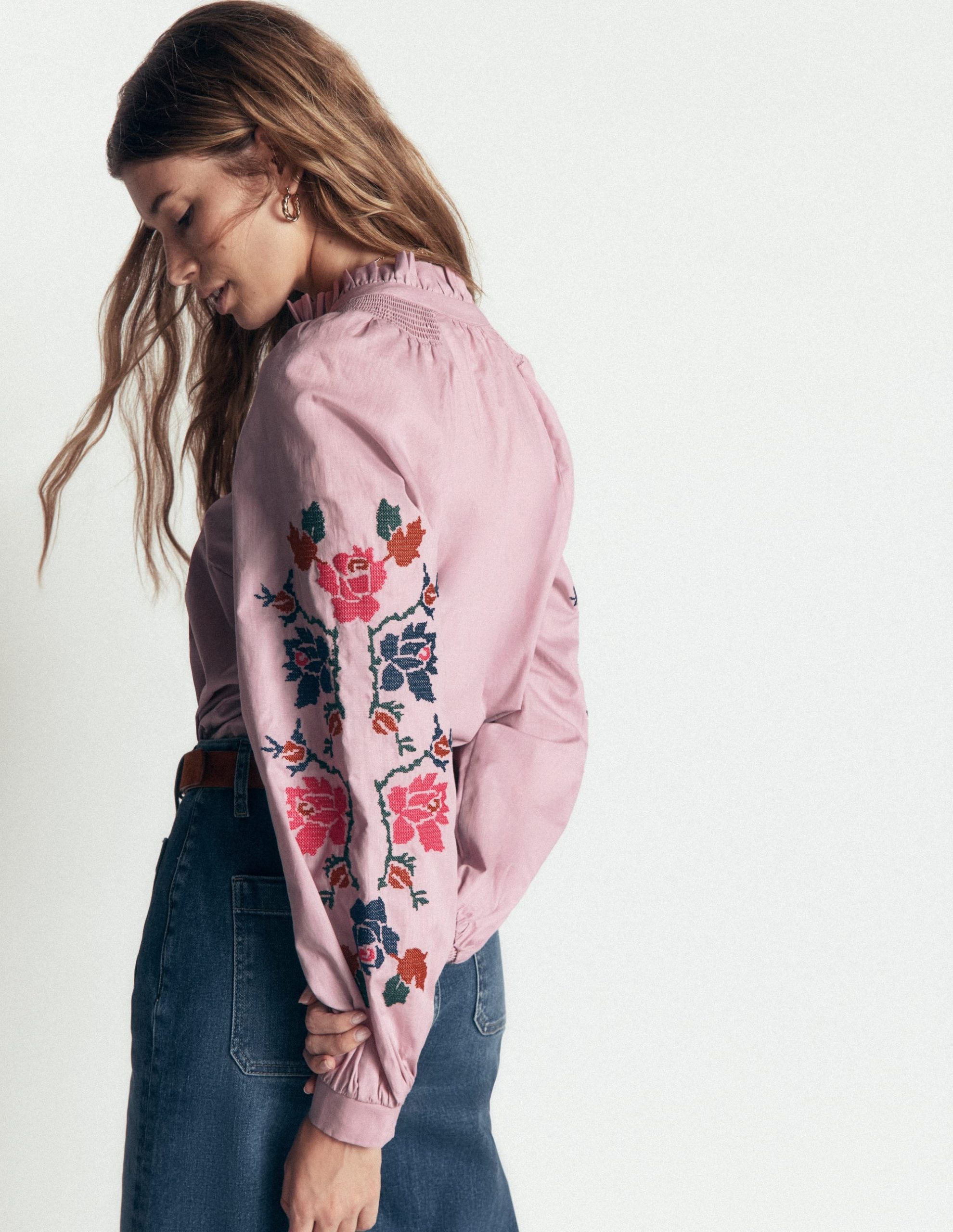 Erica Cotton Frill Top-Soft Pink. Embroidered Floral - Image 5