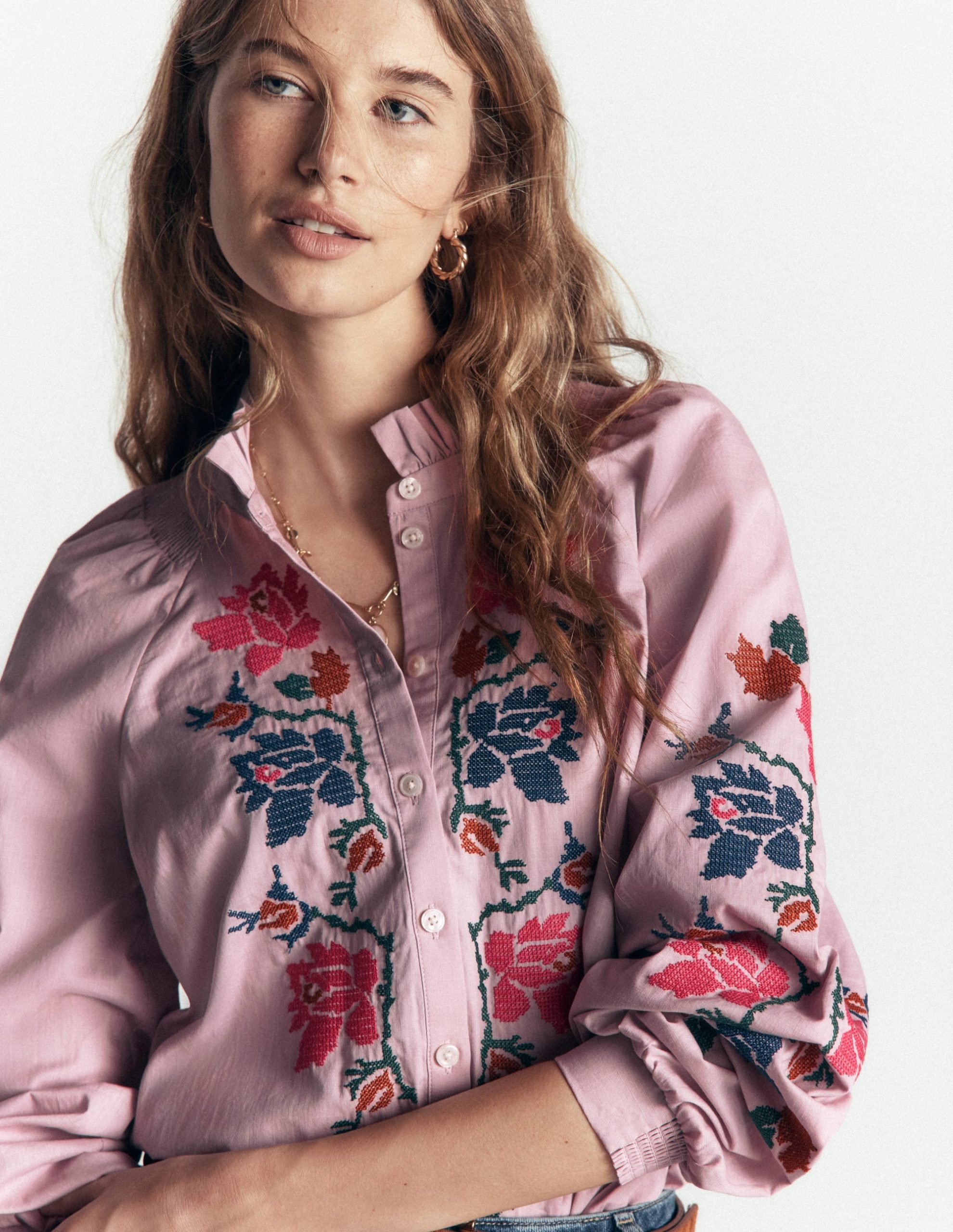 Erica Cotton Frill Top-Soft Pink. Embroidered Floral - Image 7