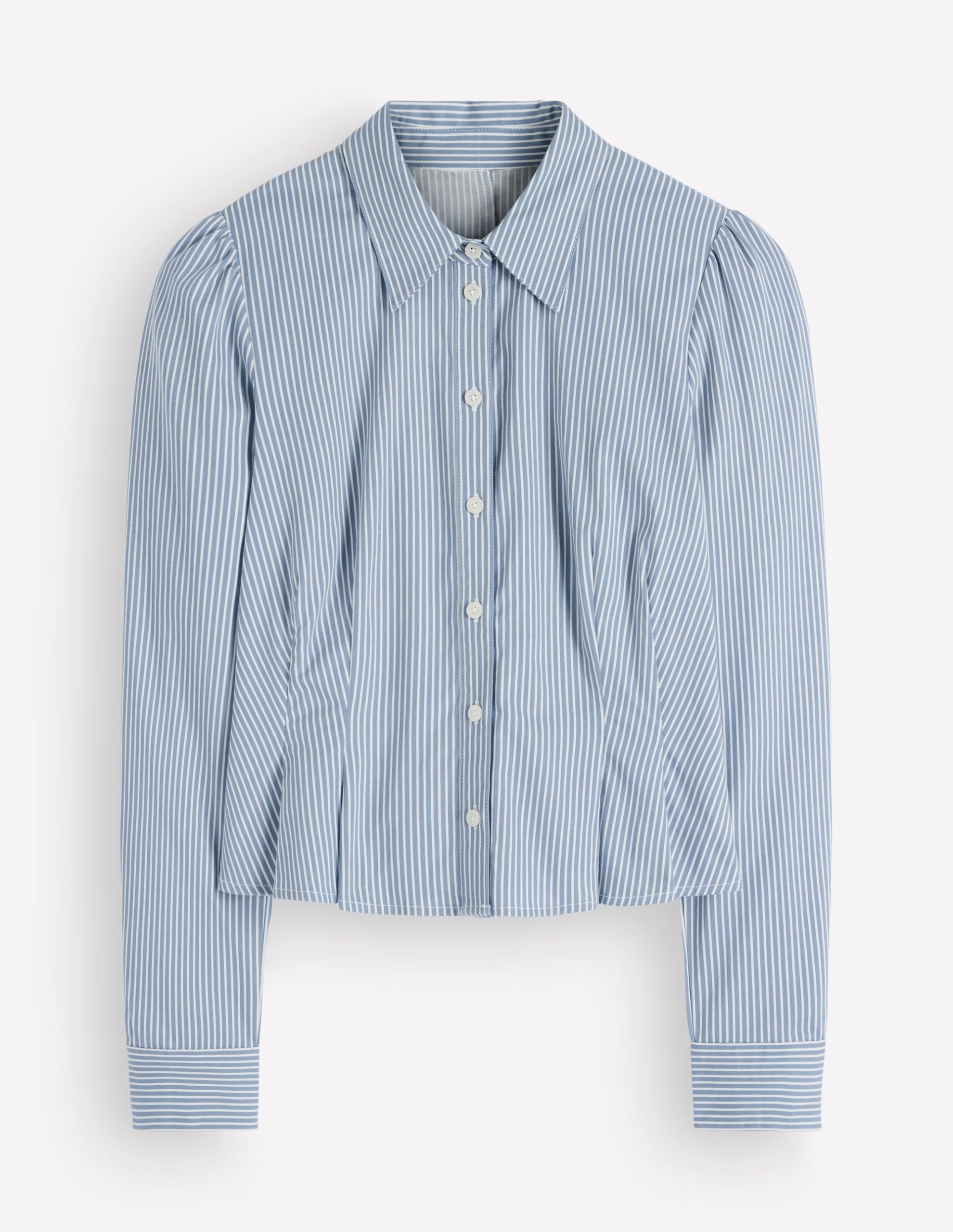 Julia Darted Cotton Shirt-Soft Blue. Ivory Stripe - Image 5