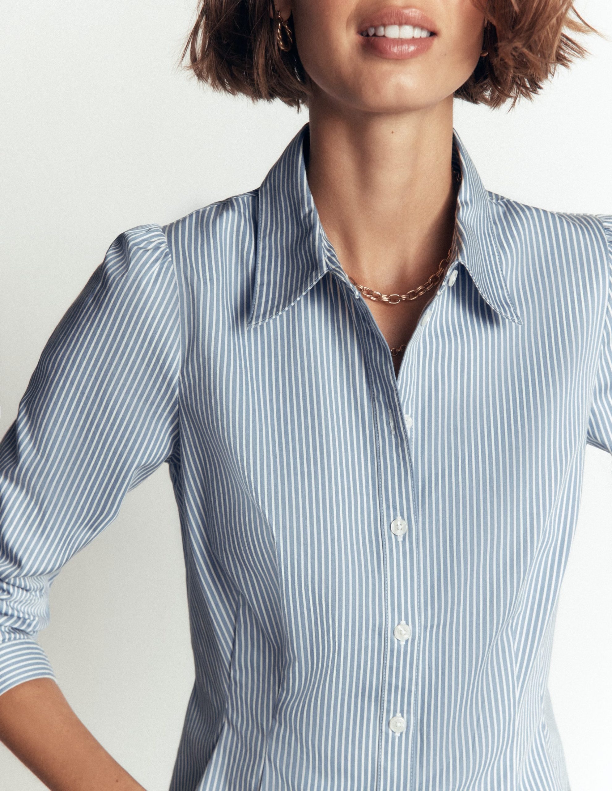 Julia Darted Cotton Shirt-Soft Blue. Ivory Stripe - Image 2